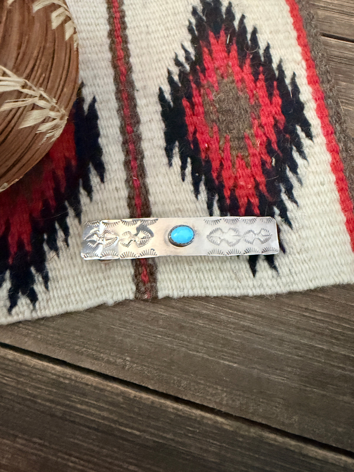 Old Pawn Handcrafted Turquoise & Sterling Silver Hair Barrette