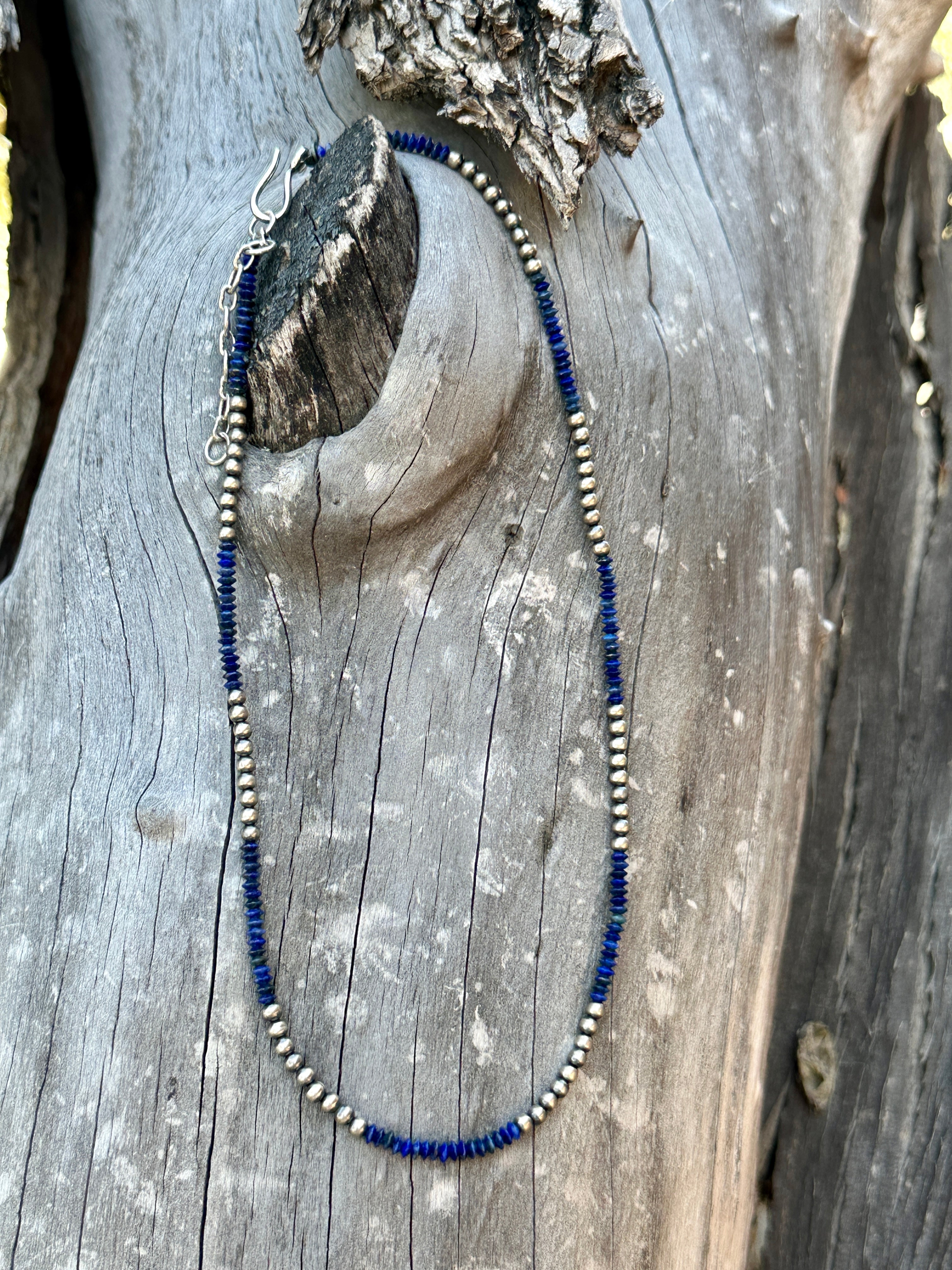 Handmade Lapis Beaded Sterling Silver Necklace