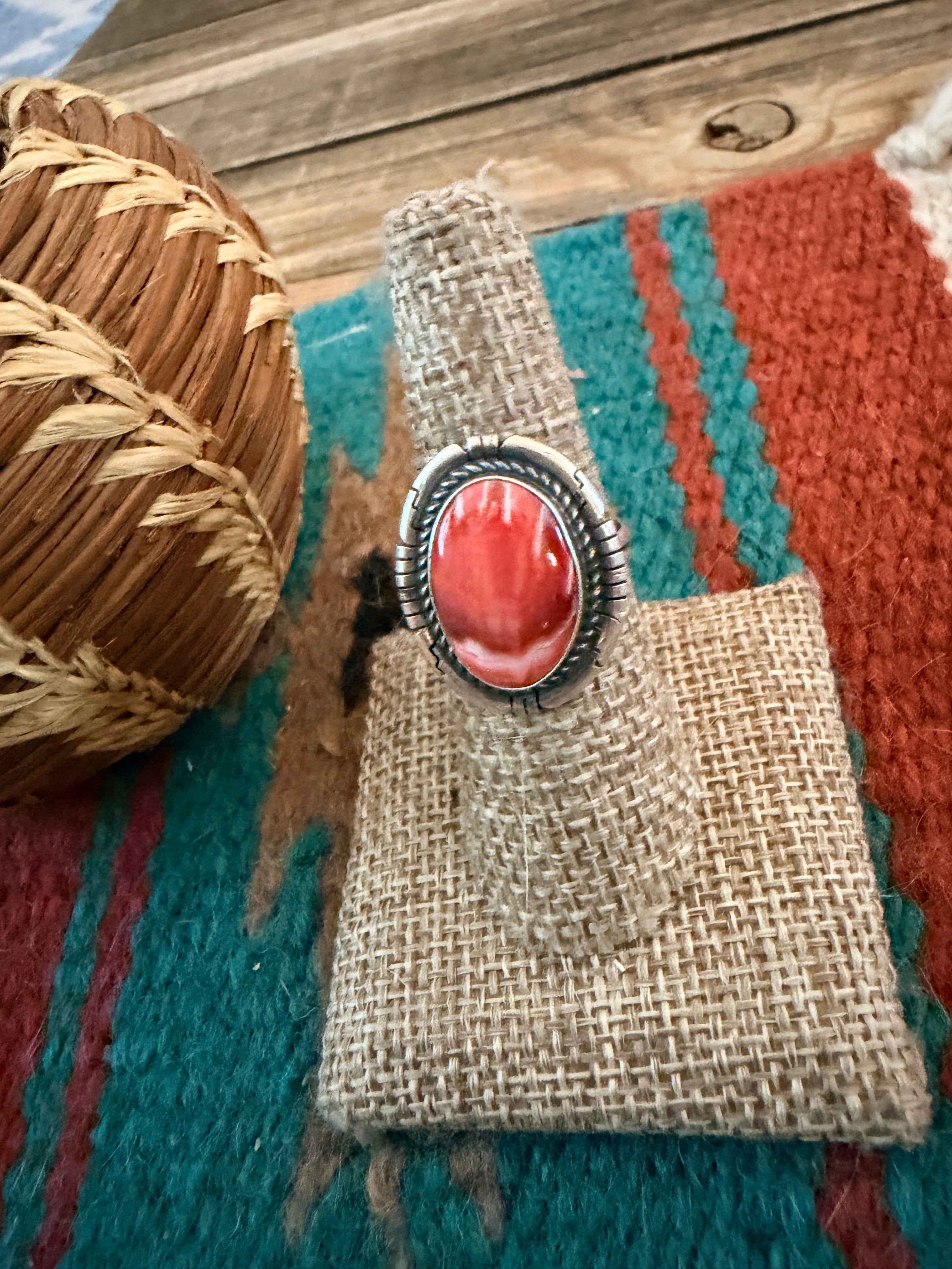 Handcrafted Red Spiny Oyster & Sterling Silver Ring Size 7.5