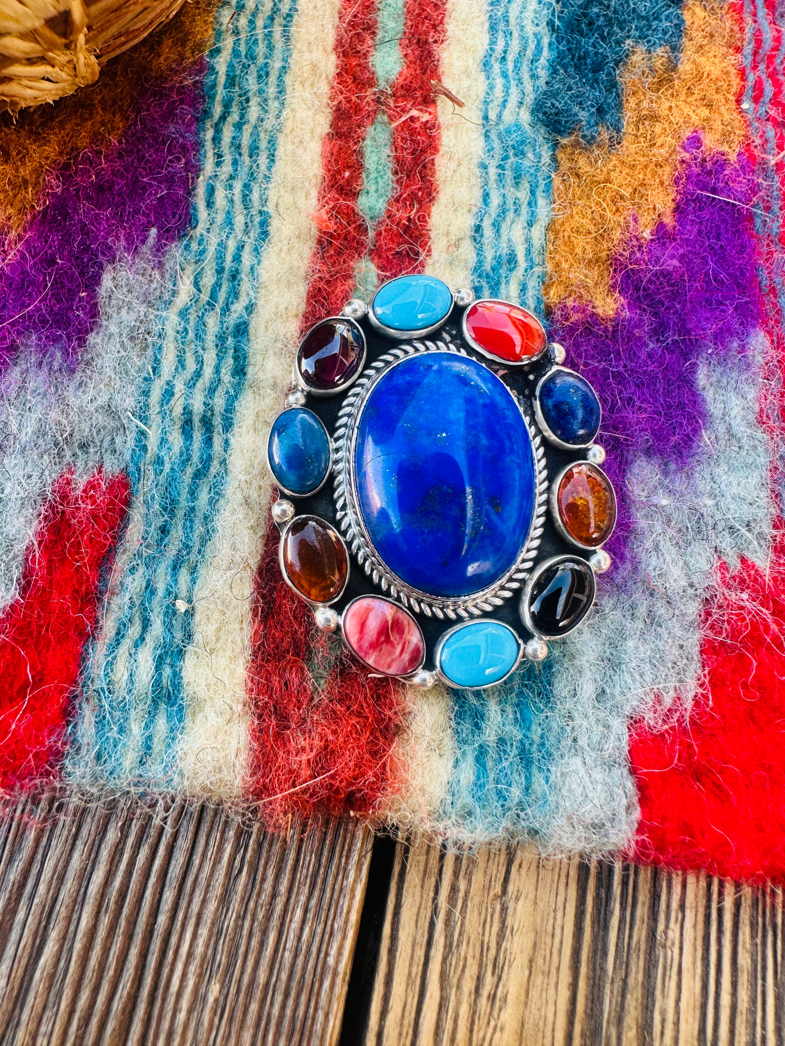 Handcrafted Sterling Silver and Multi Stone Cluster Brooch/ Pendant