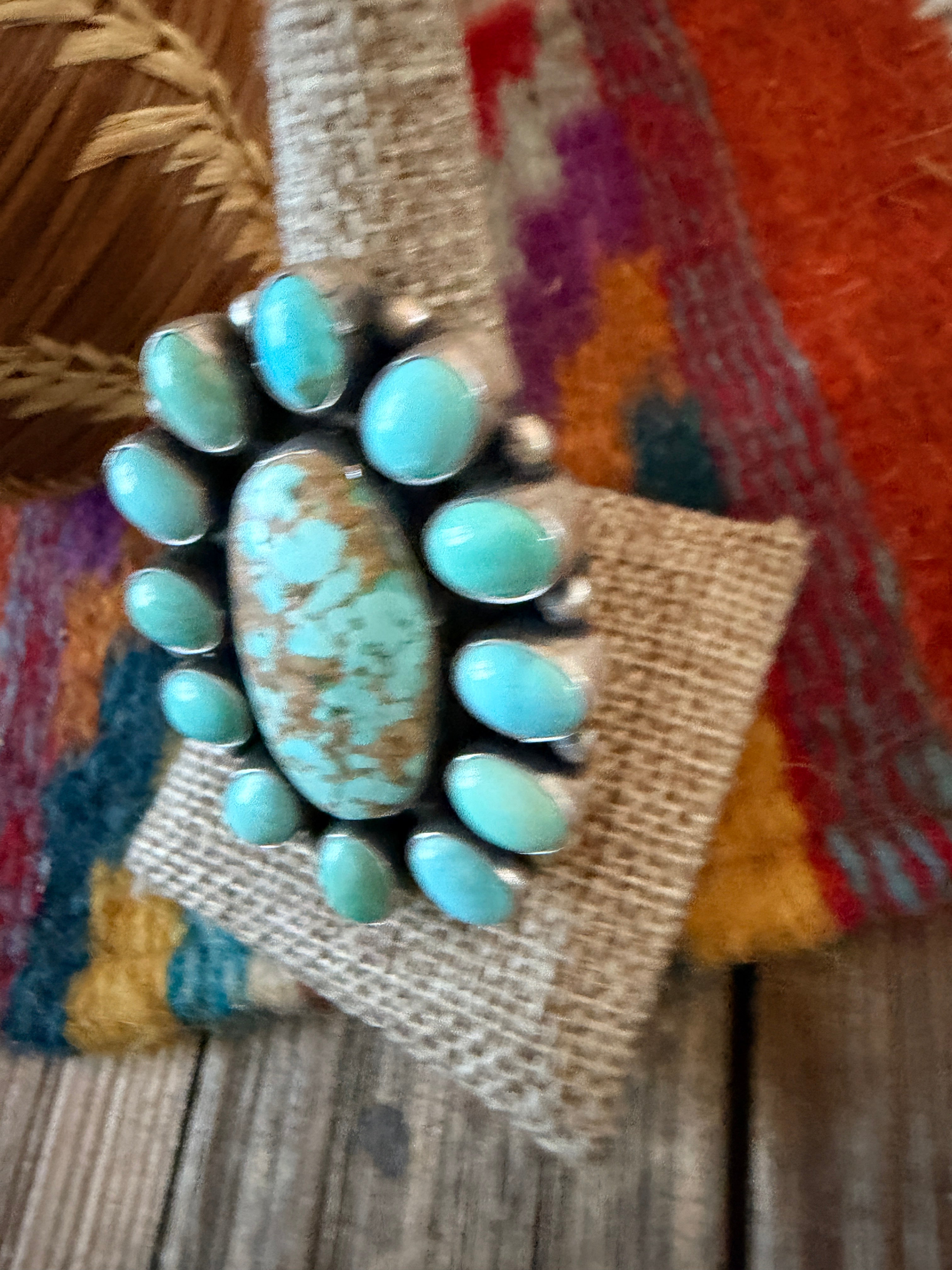 Handcrafted Turquoise & Sterling Silver Cluster Ring Size 12 by Sheila Becenti
