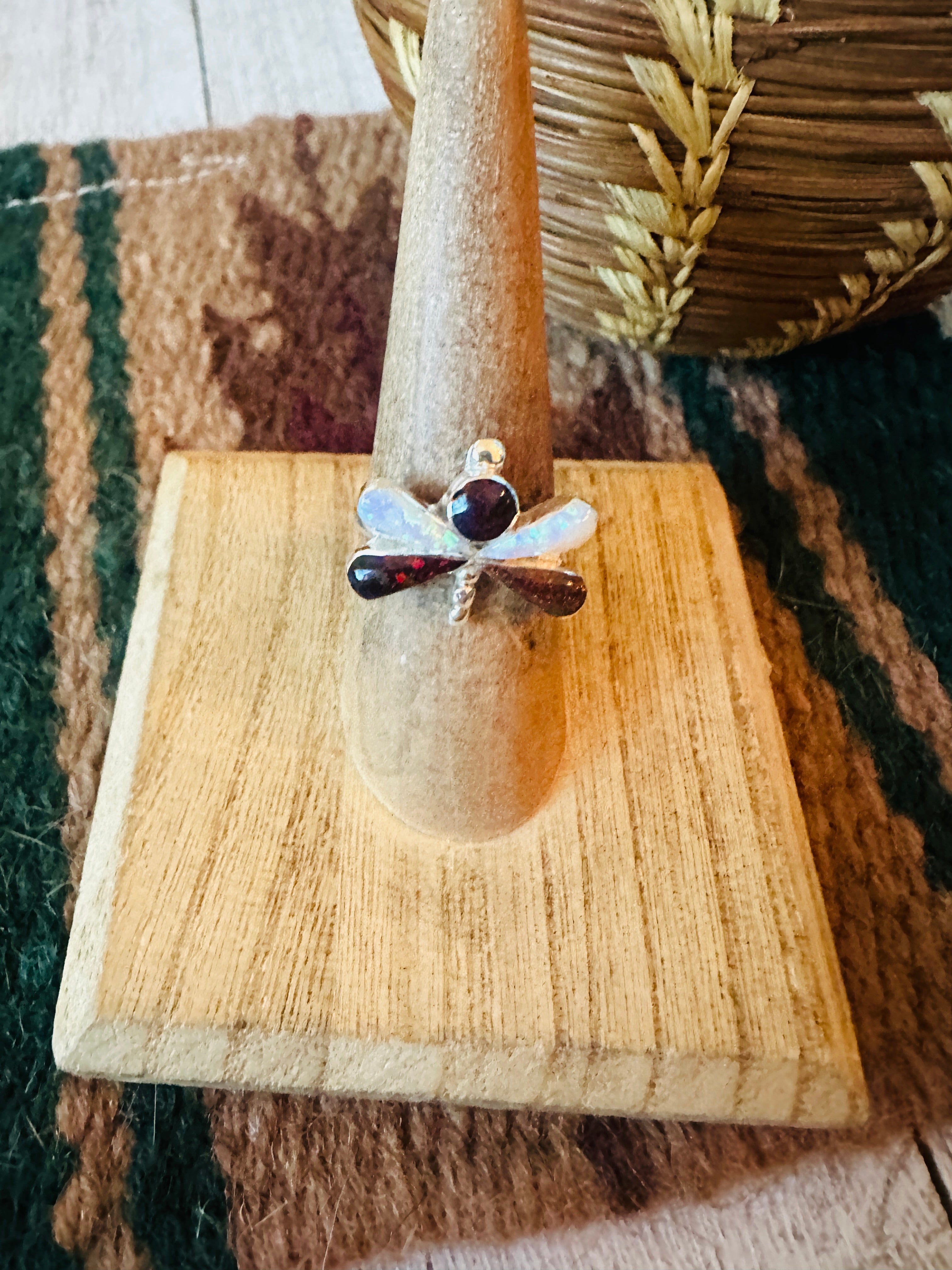 Navajo Sterling Silver, Brown & White Opal Dragonfly Ring