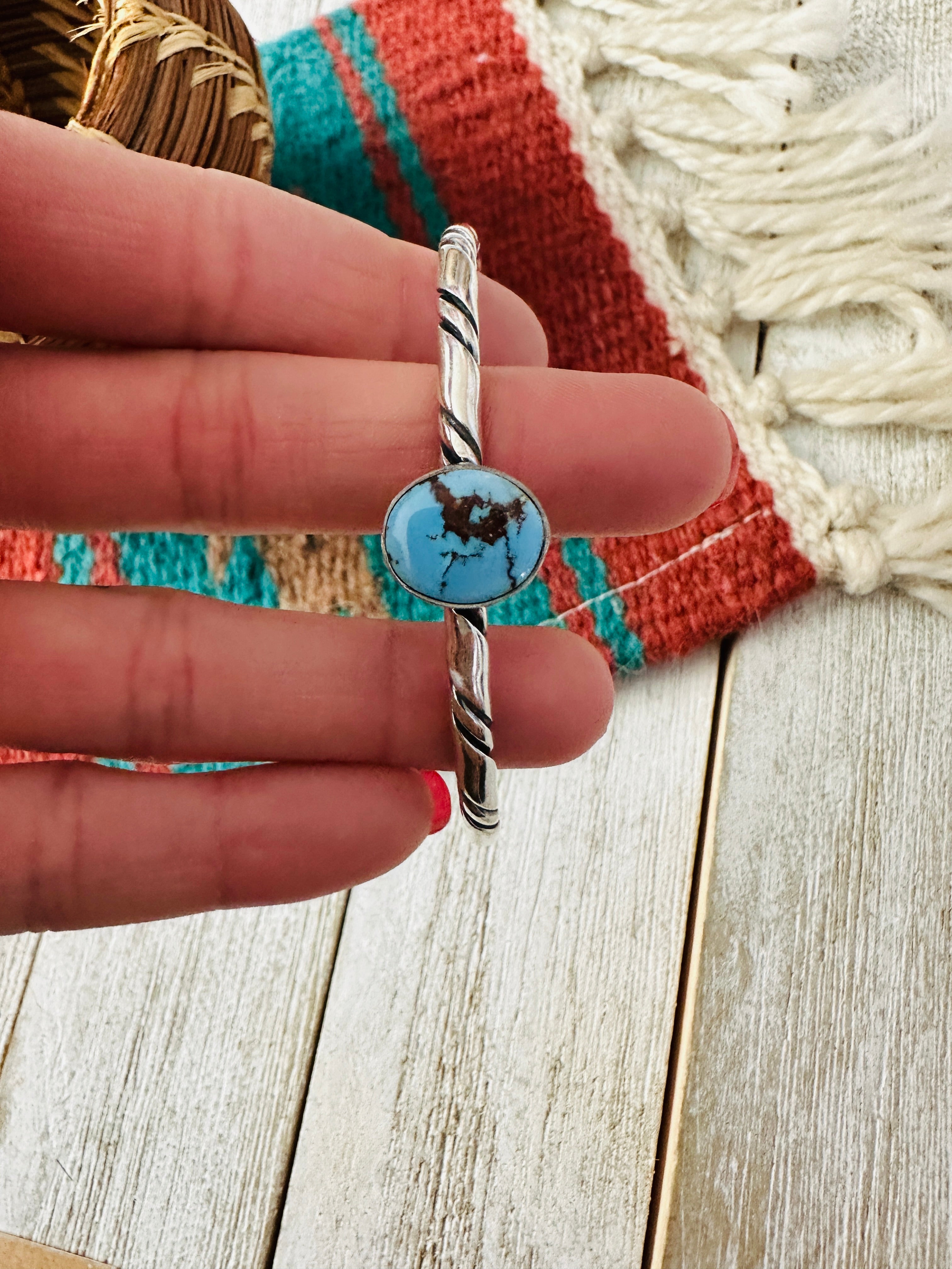 Navajo Sterling Silver & Golden Hills Turquoise Cuff Bracelet