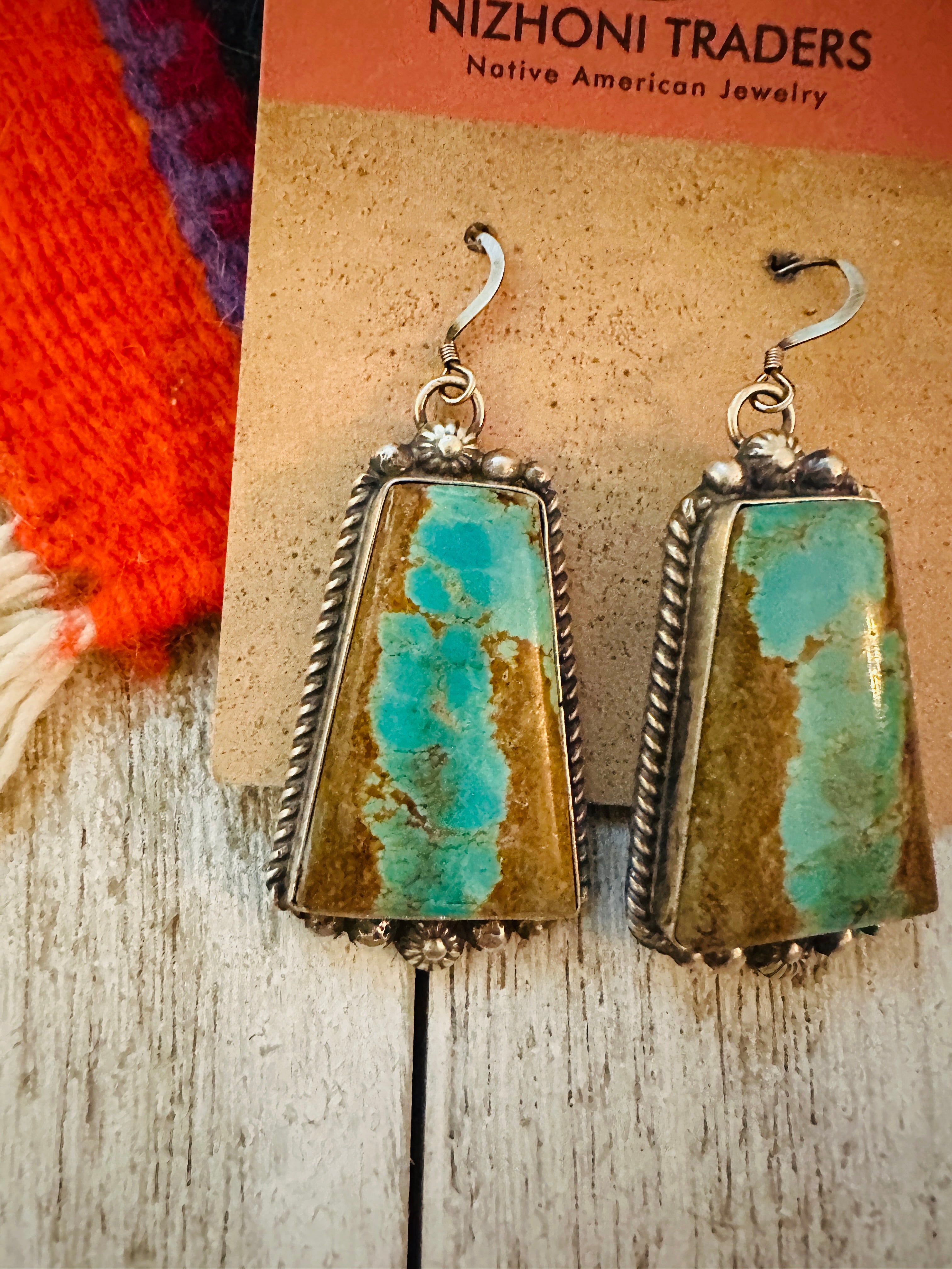 Navajo Number 8 Turquoise And Sterling Silver Dangle Earrings