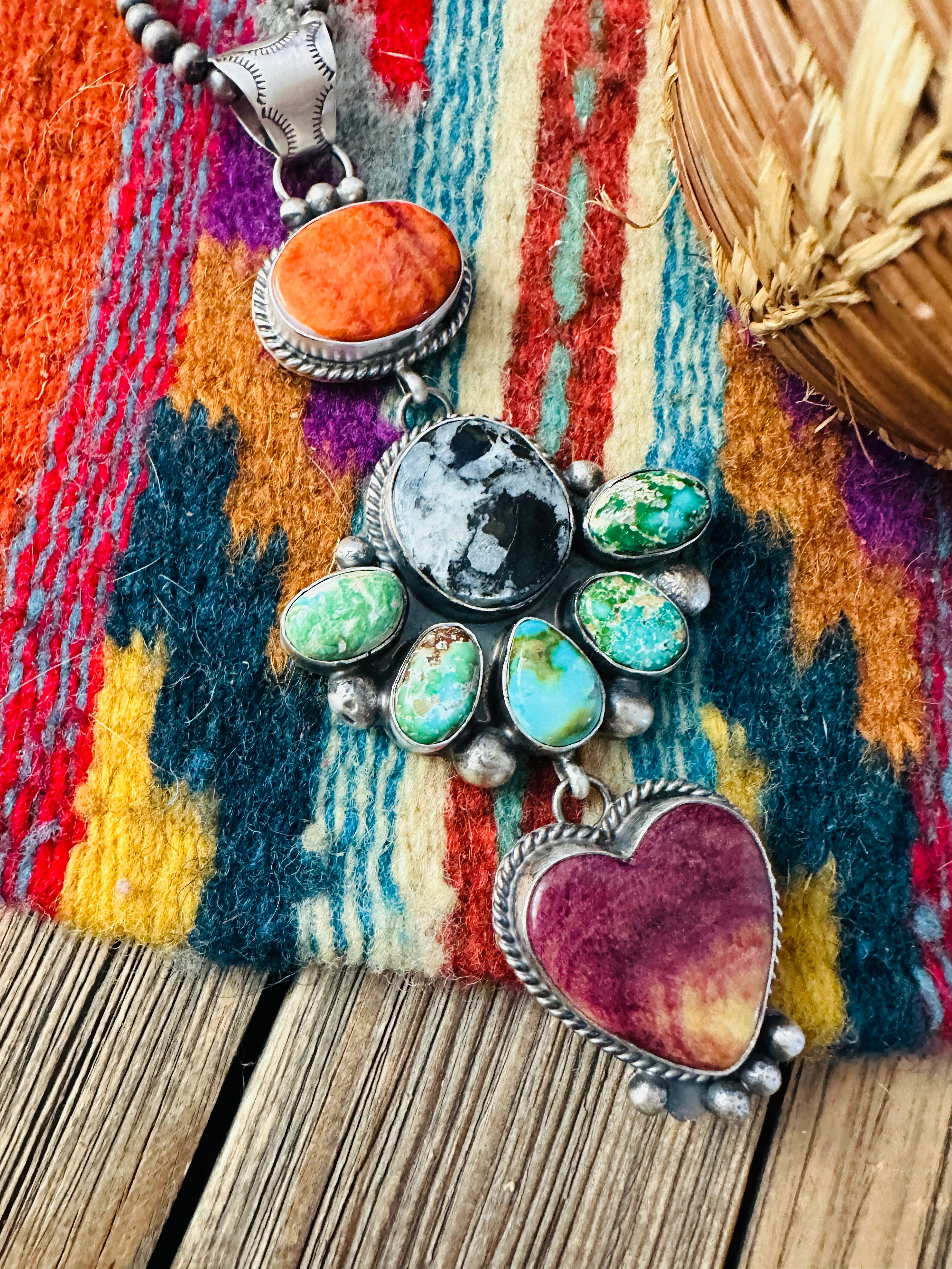 Handcrafted Sterling Silver and Multi Stone Cluster Pendant by Vicky Hicks