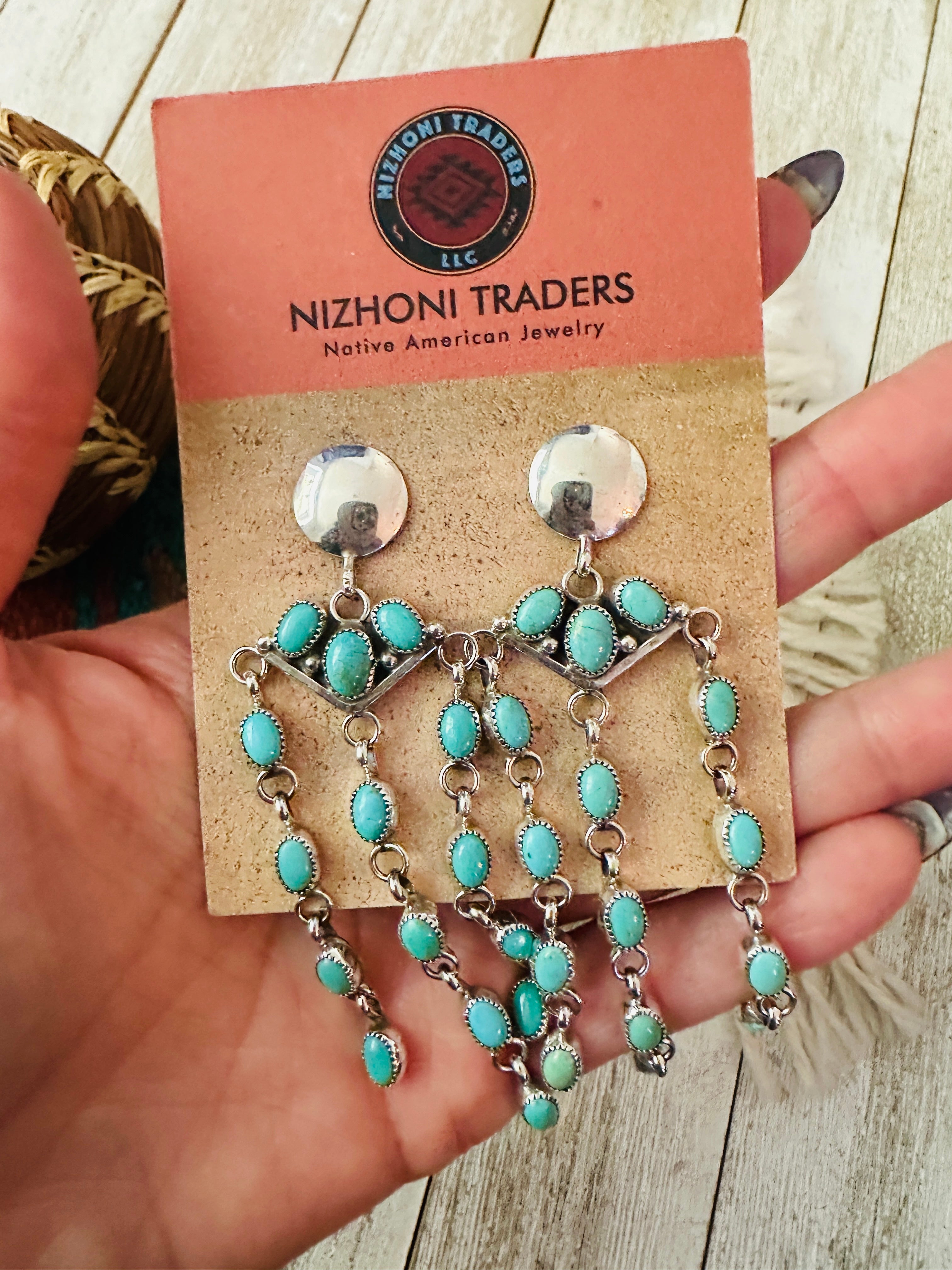 Handcrafted Turquoise & Sterling Silver Chandelier Dangle Earrings
