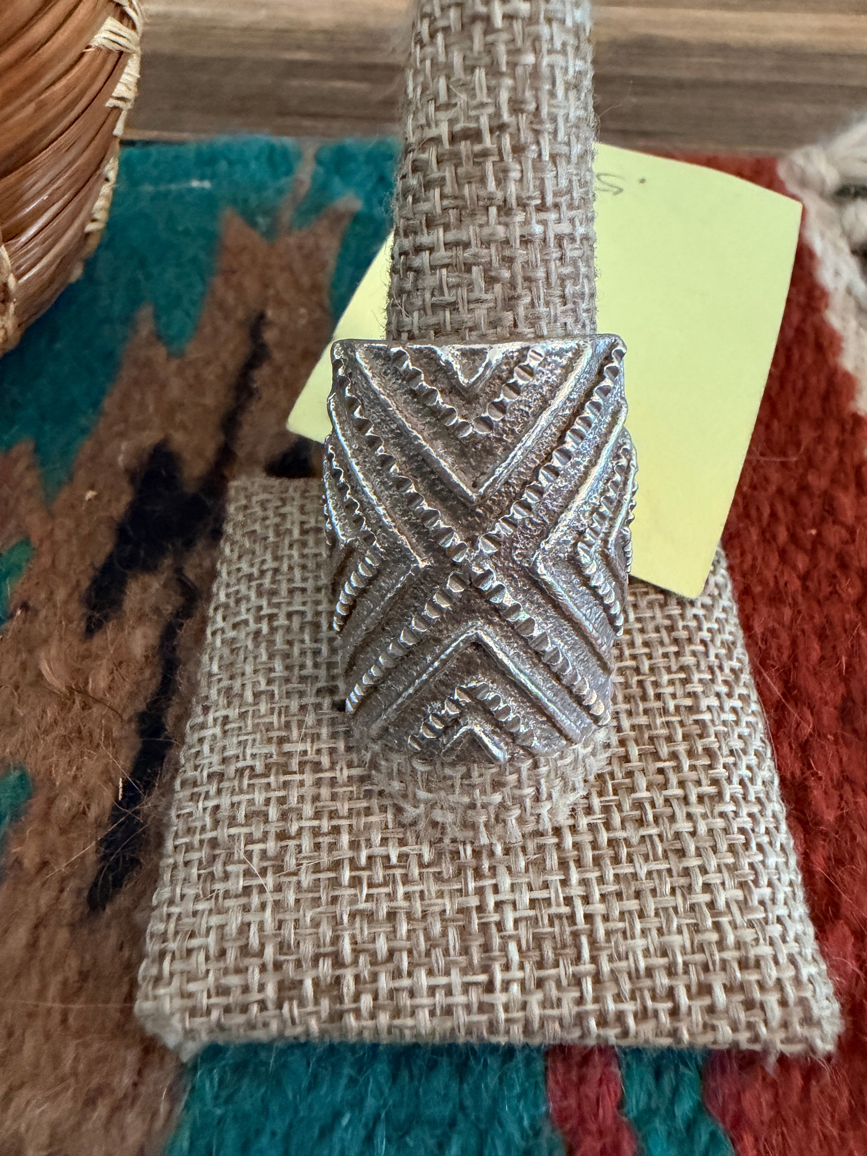 Old Pawn Handcrafted Sterling Silver Tufa Cast Cigar Band Ring Size 11