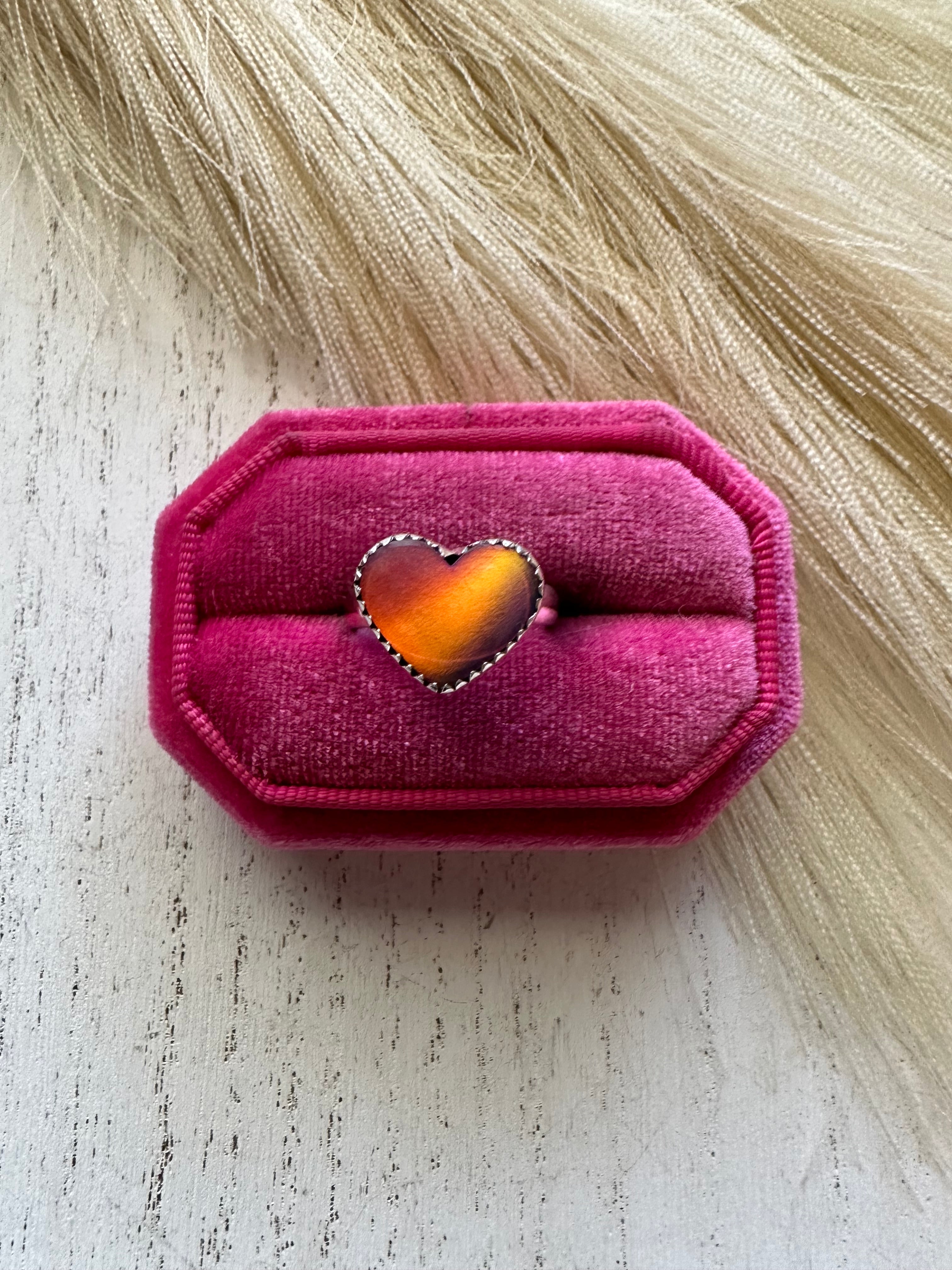 Pink Amore Handmade Adjustable Pink Opal Sterling Silver Heart Ring