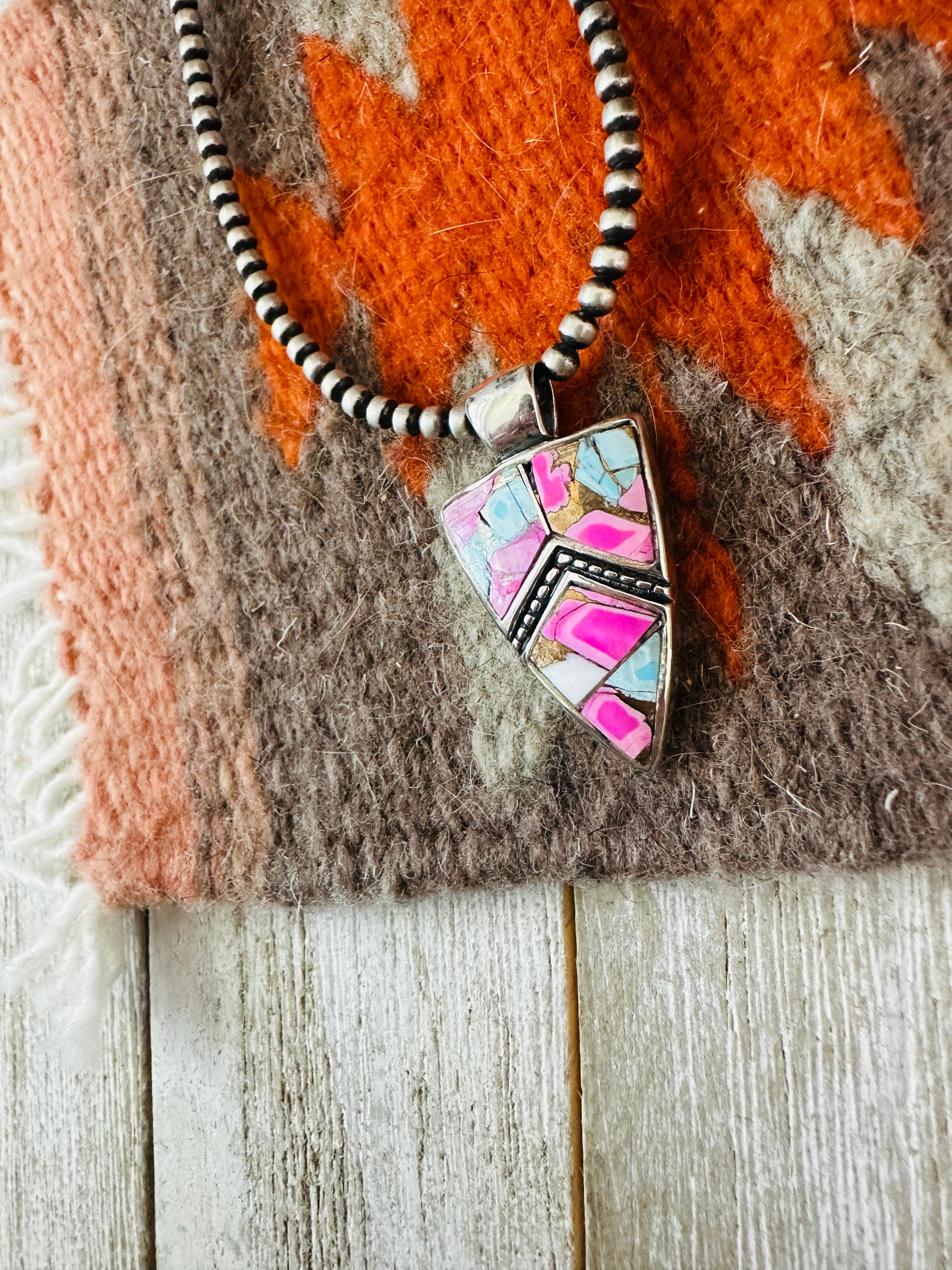 Handcrafted Cotton Candy & Sterling Silver Inlay Pendant