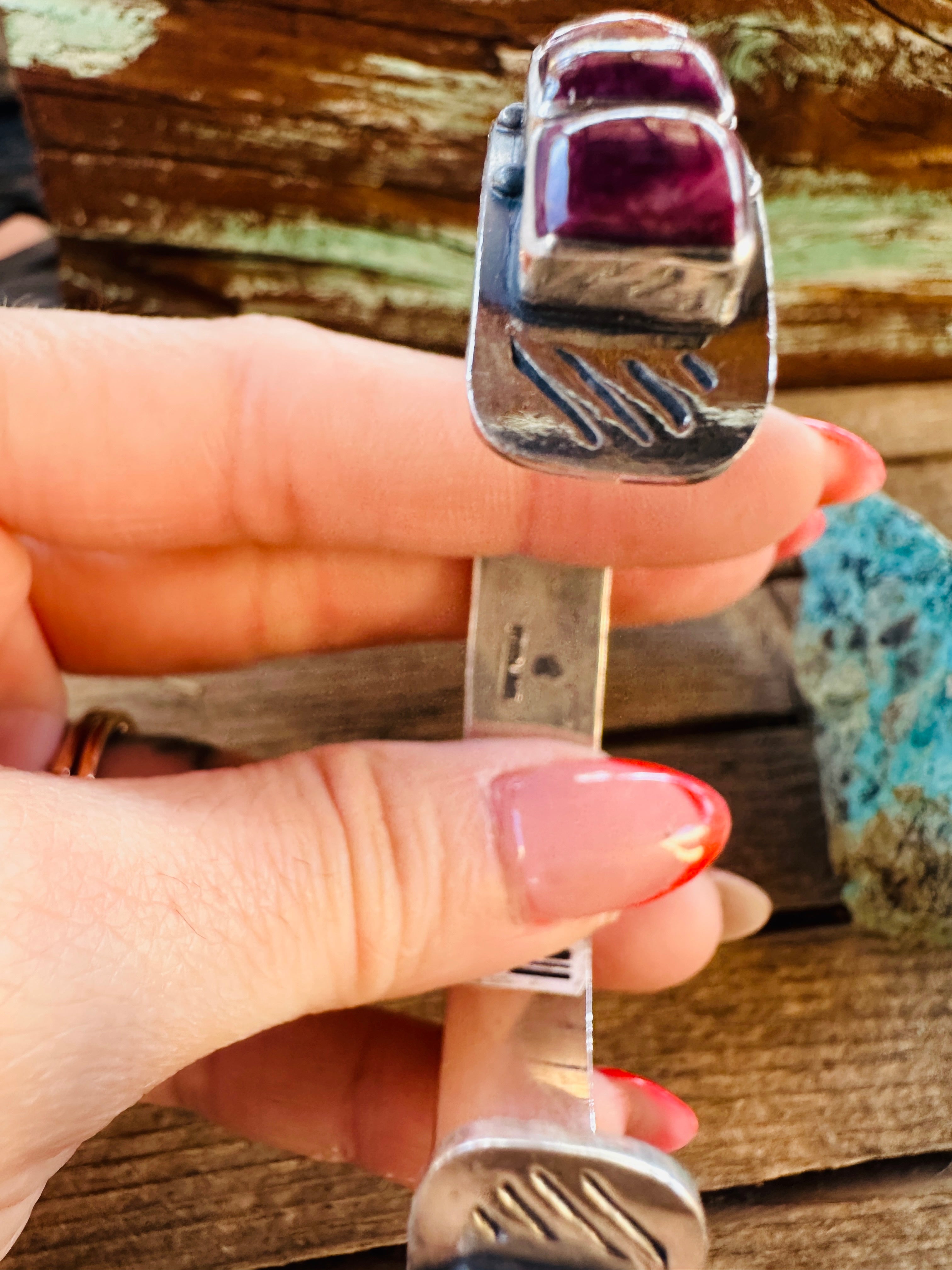 Handcrafted Sterling Silver and Purple Spiny Cuff Bracelet by Federico Jimenez