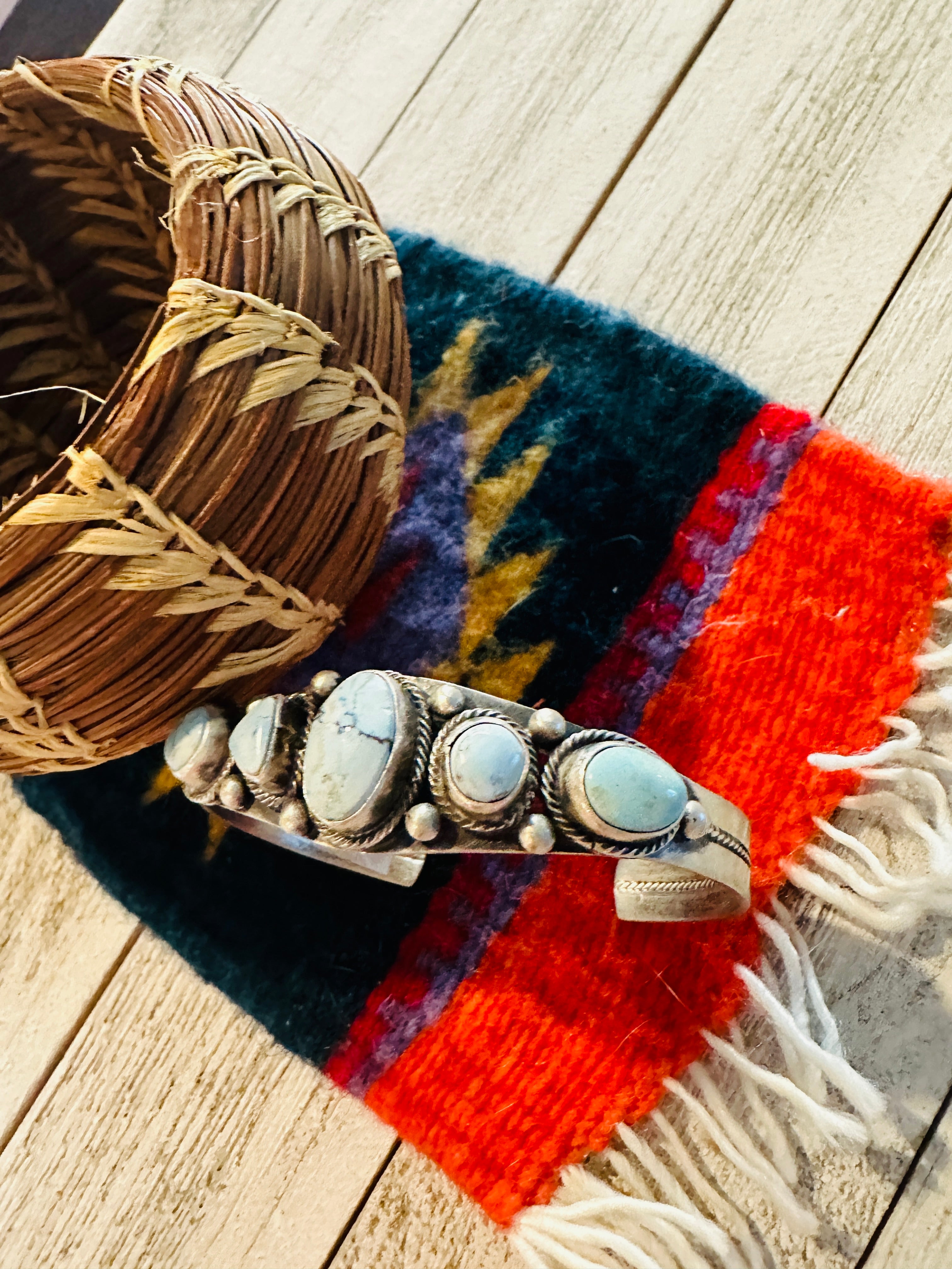 Navajo Golden Hills Turquoise & Sterling Silver Cuff Bracelet