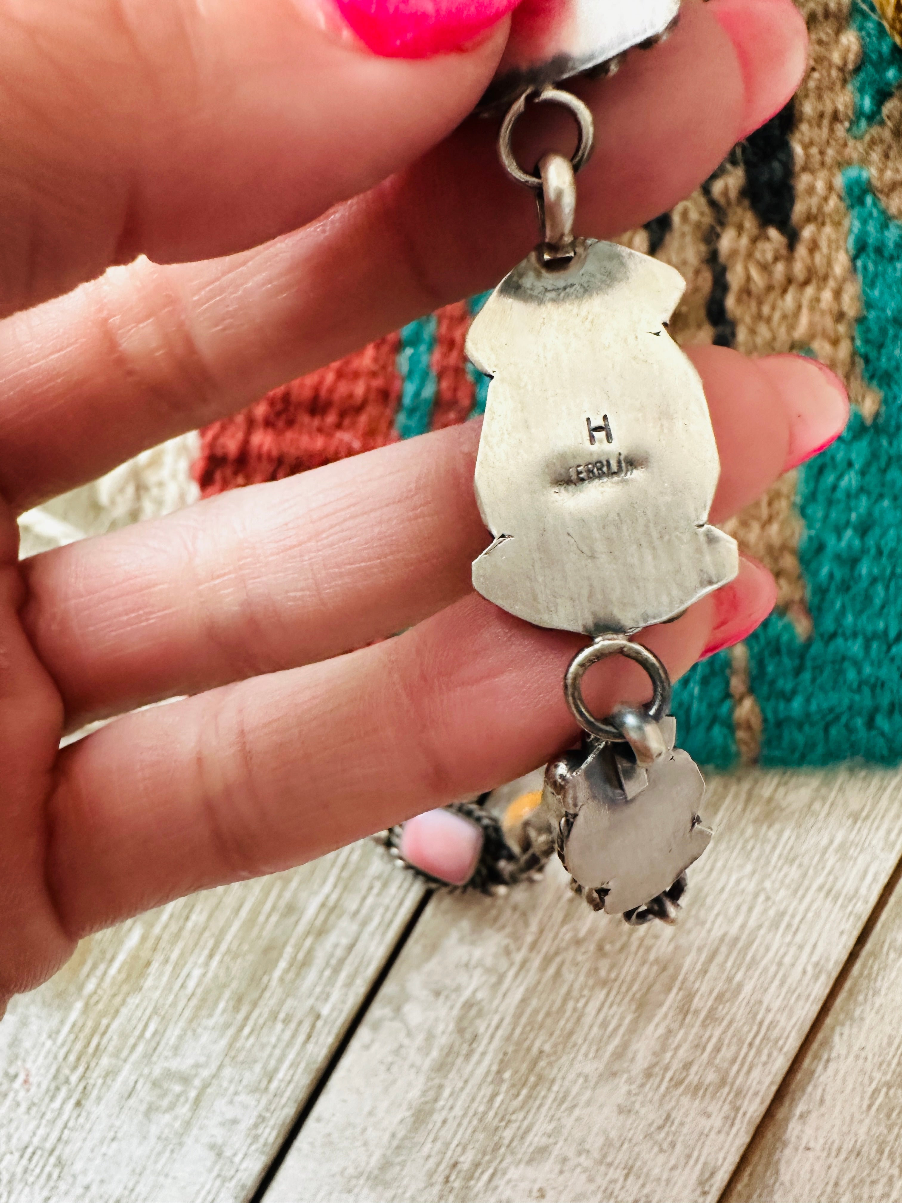 Handcrafted Sterling Silver & Multi Stone Lariat Necklace