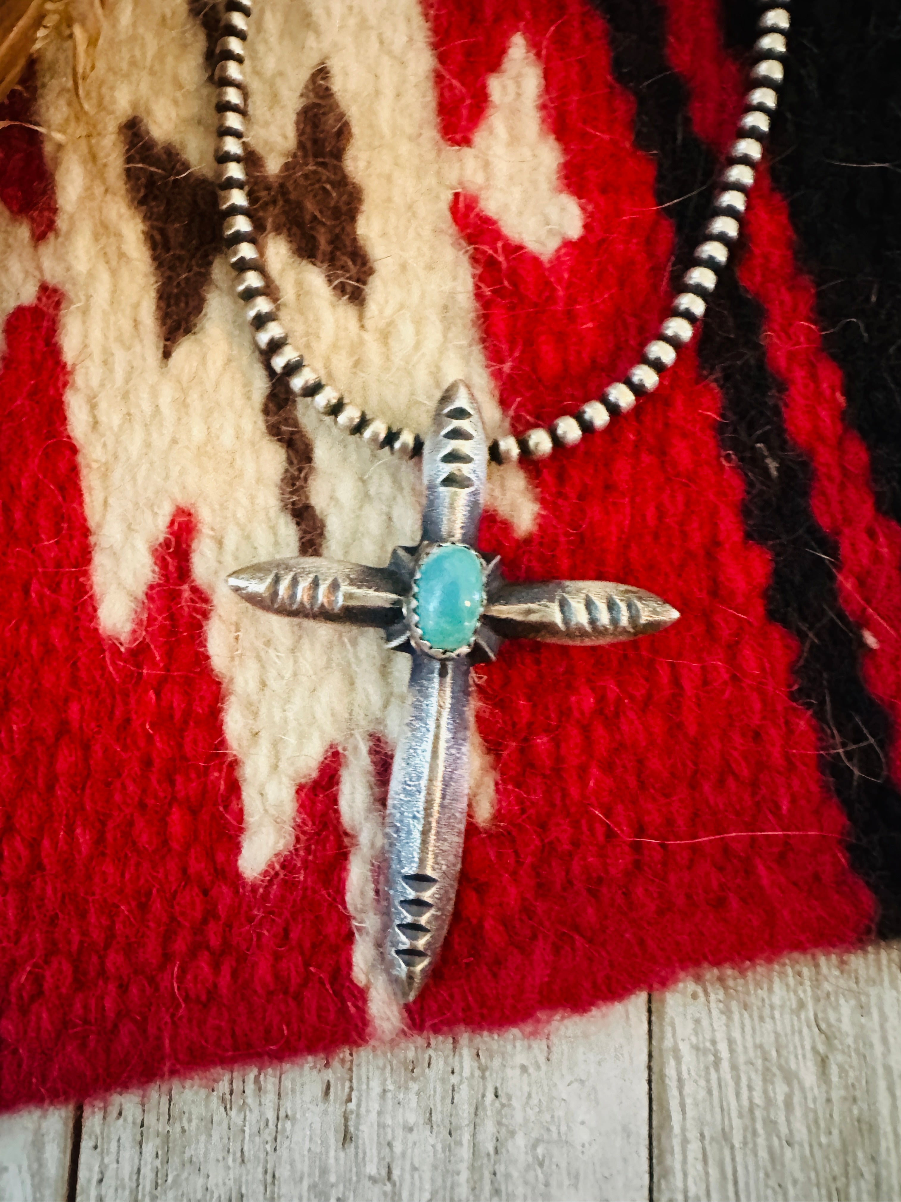 Handcrafted Sterling Silver & Turquoise Cross Pendant by Martha Cayatineto