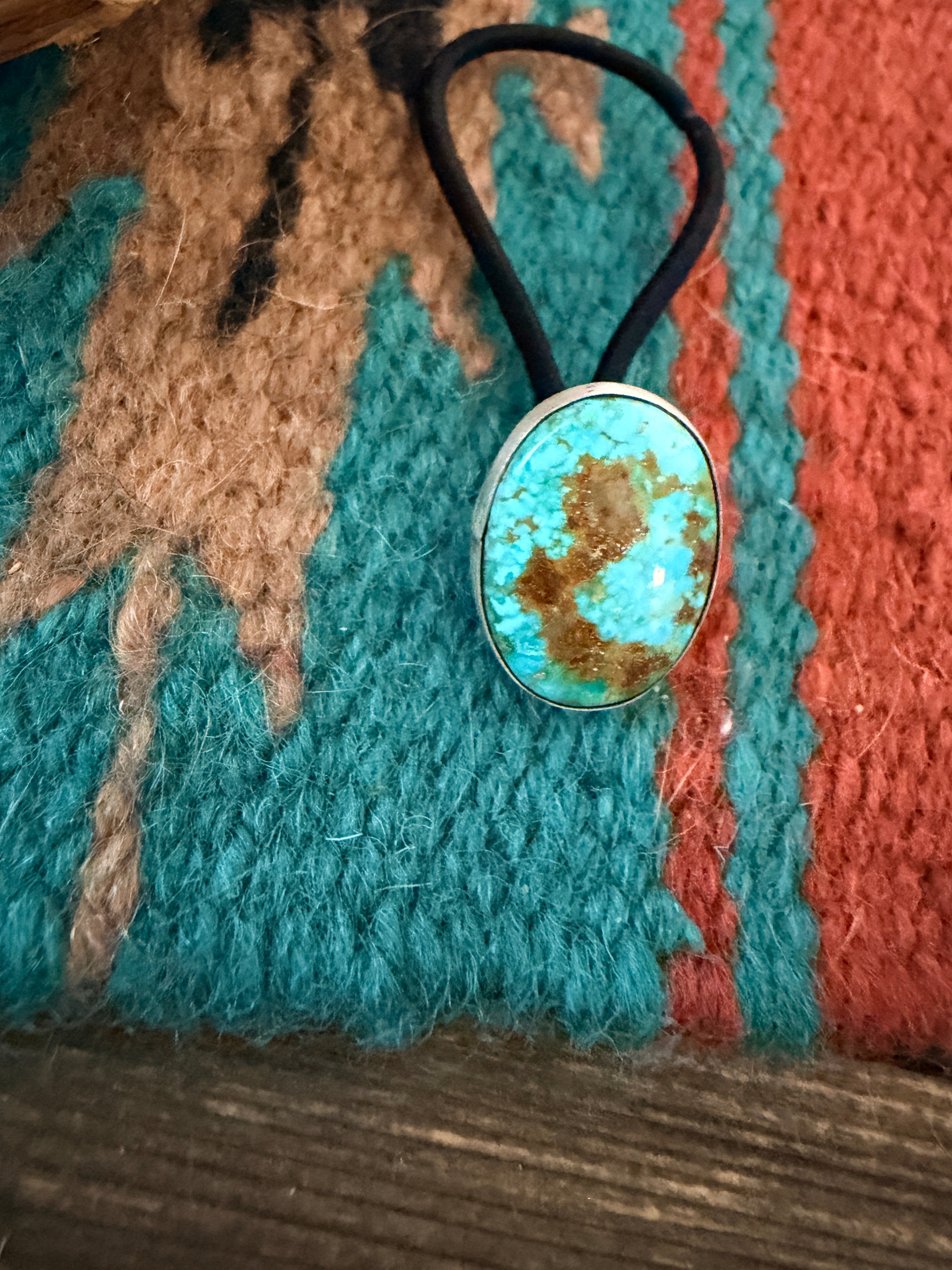 Handcrafted Turquoise & Sterling Silver Hair Tie