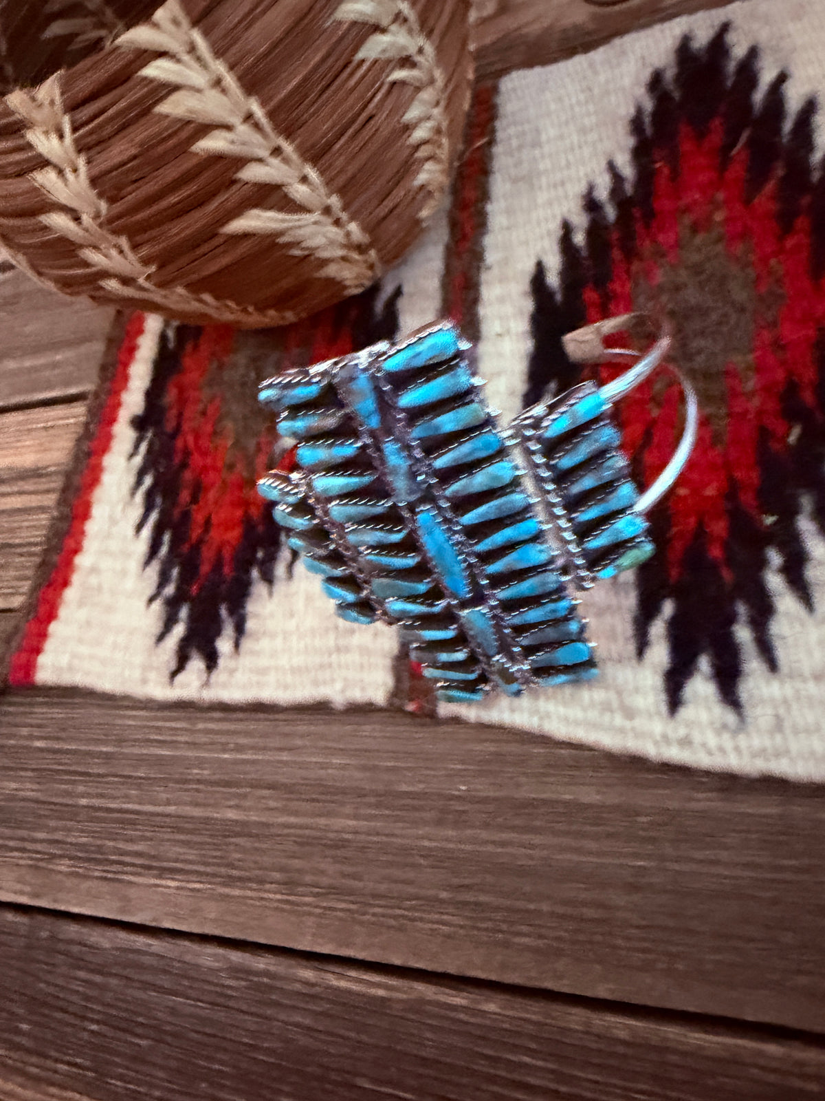 Handcrafted Turquoise & Sterling Silver Cluster Cuff Bracelet by Leander Nez