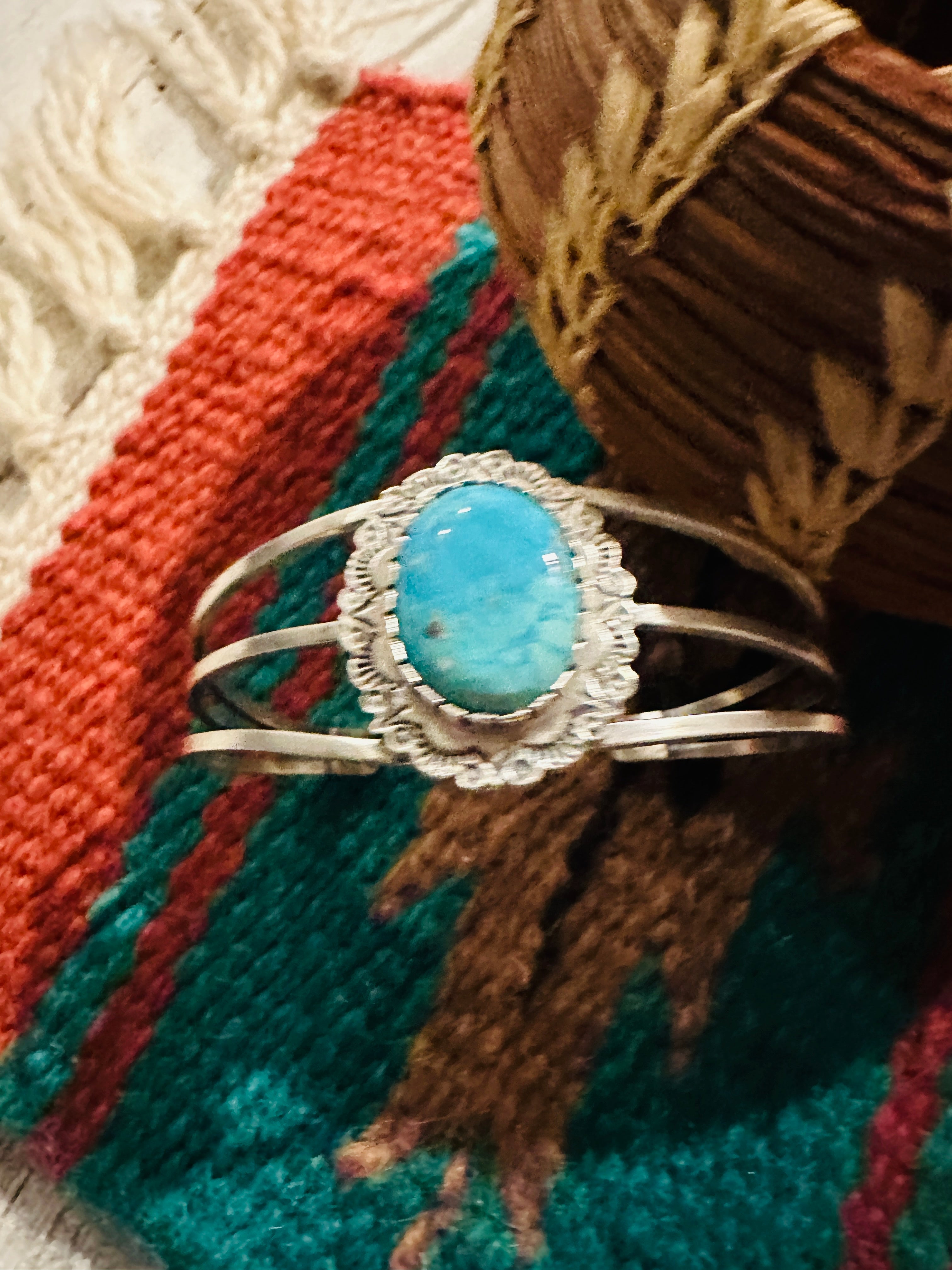 Navajo Sterling Silver & Kingman Turquoise Cuff Bracelet