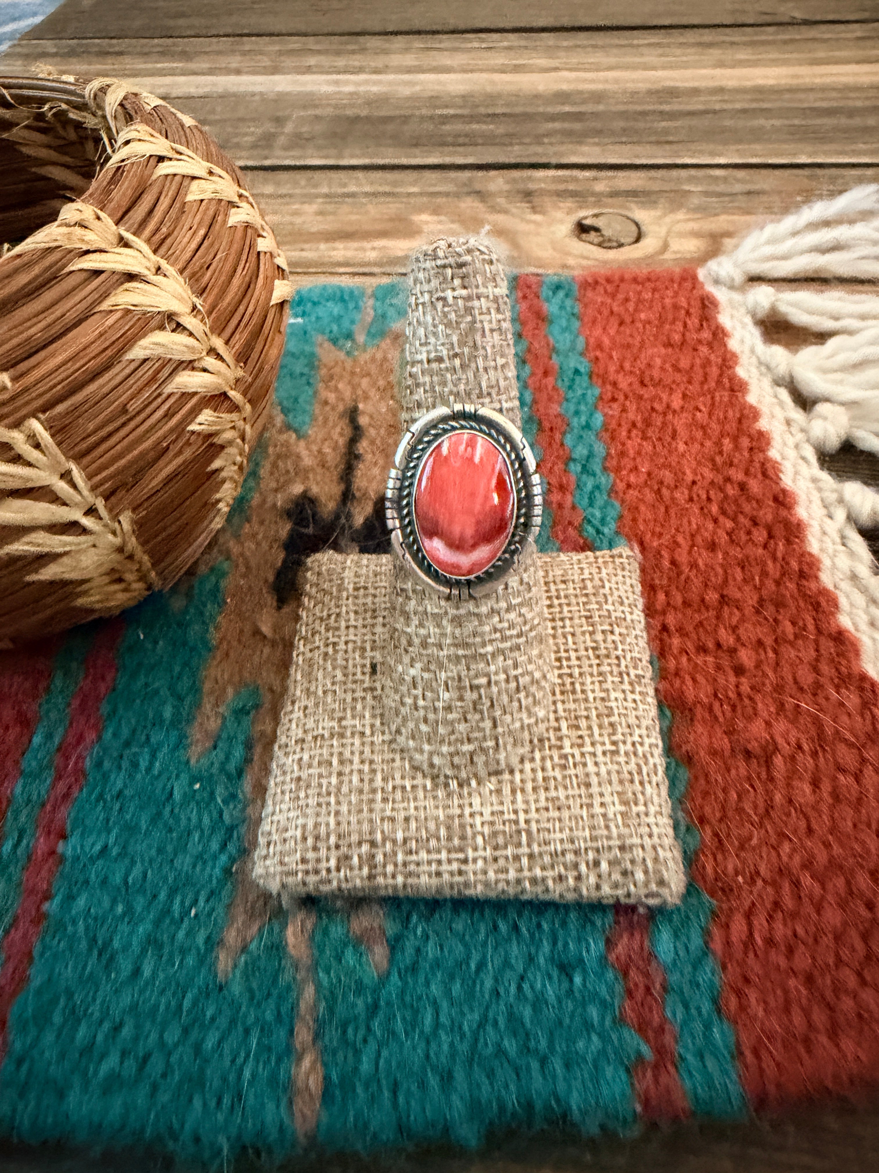 Handcrafted Red Spiny Oyster & Sterling Silver Ring Size 7.5