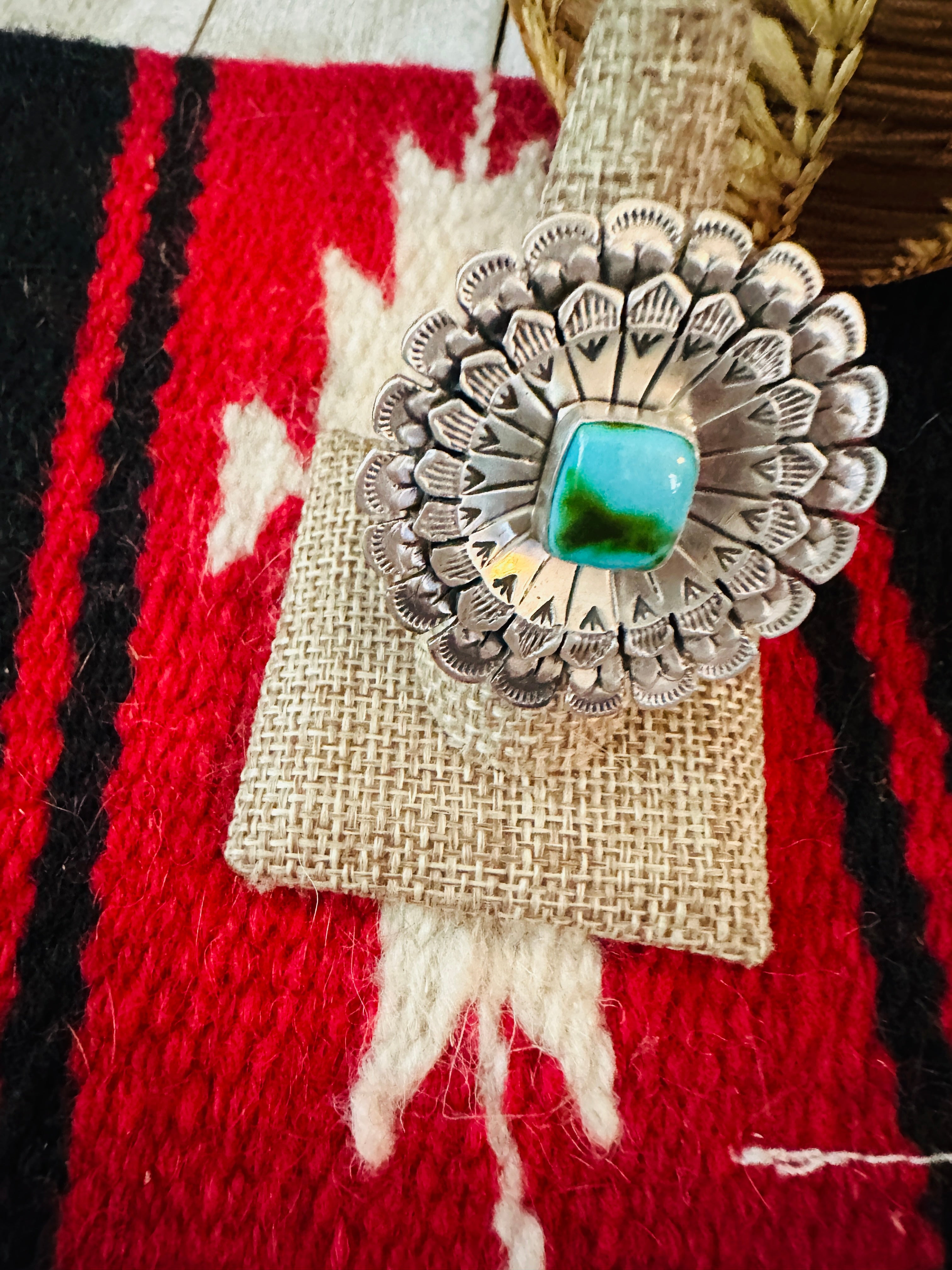 Handcrafted Hand Stamped Sterling Silver &  Turquoise Adjustable Ring by Leroy James