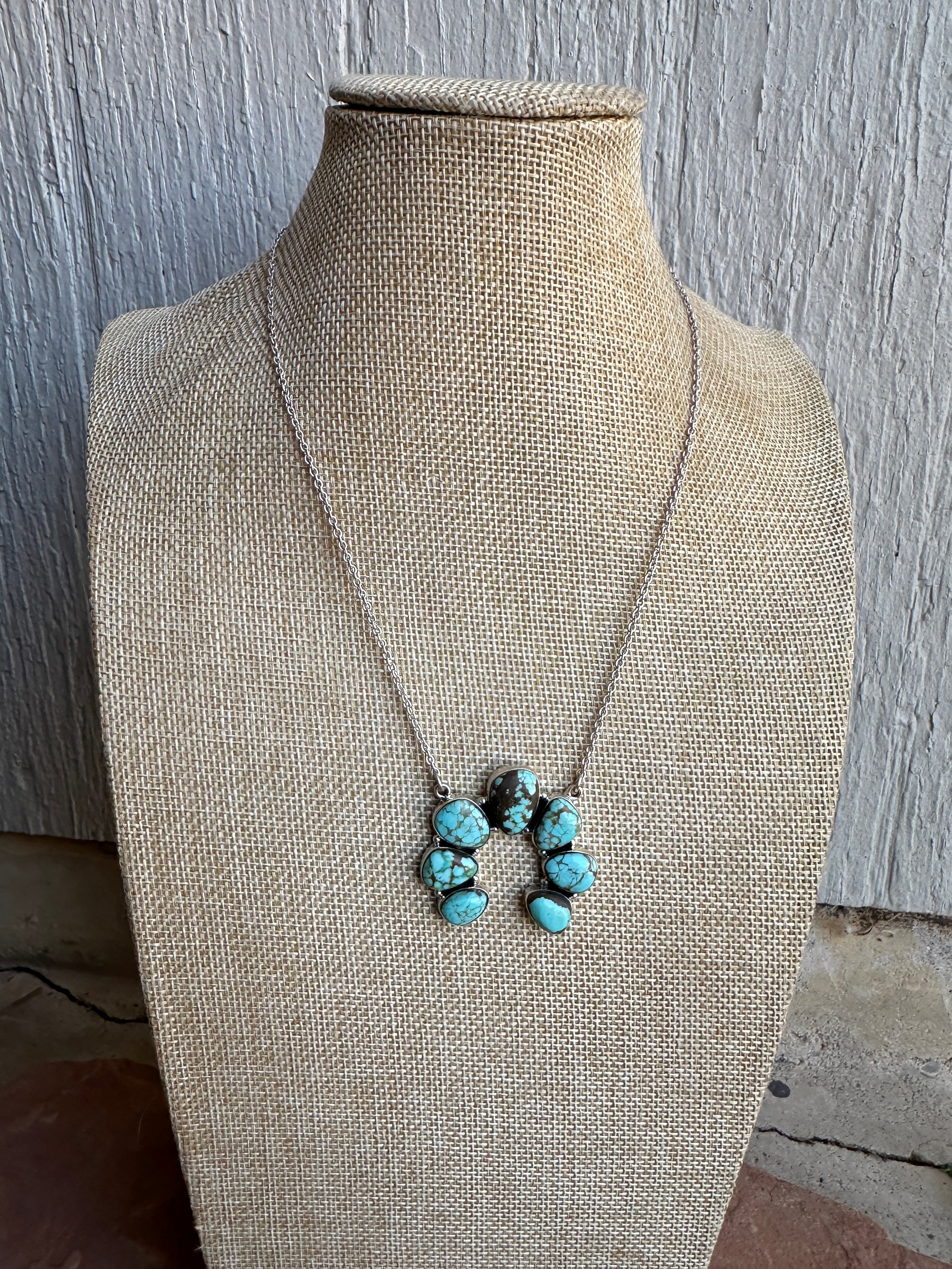 Handmade Number 8 Turquoise & Sterling Silver Naja Necklace