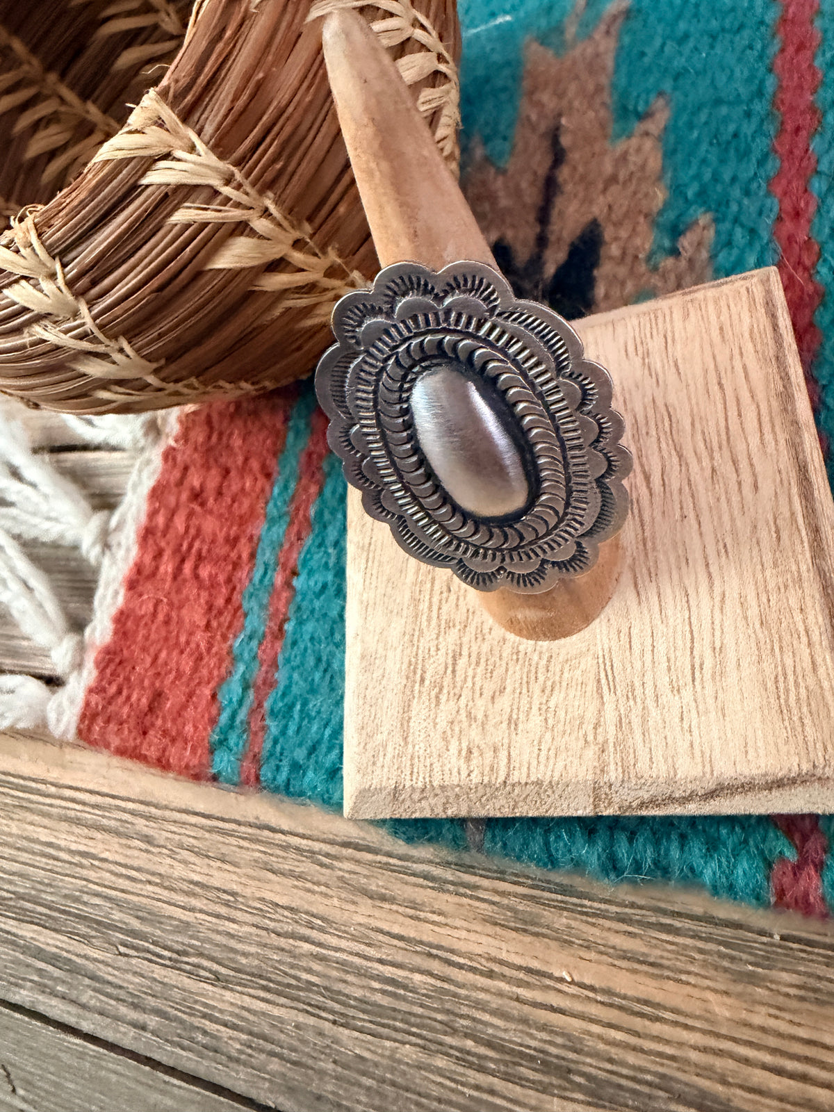 Handcrafted Sterling Silver Adjustable Concho Ring by Leander Tahe