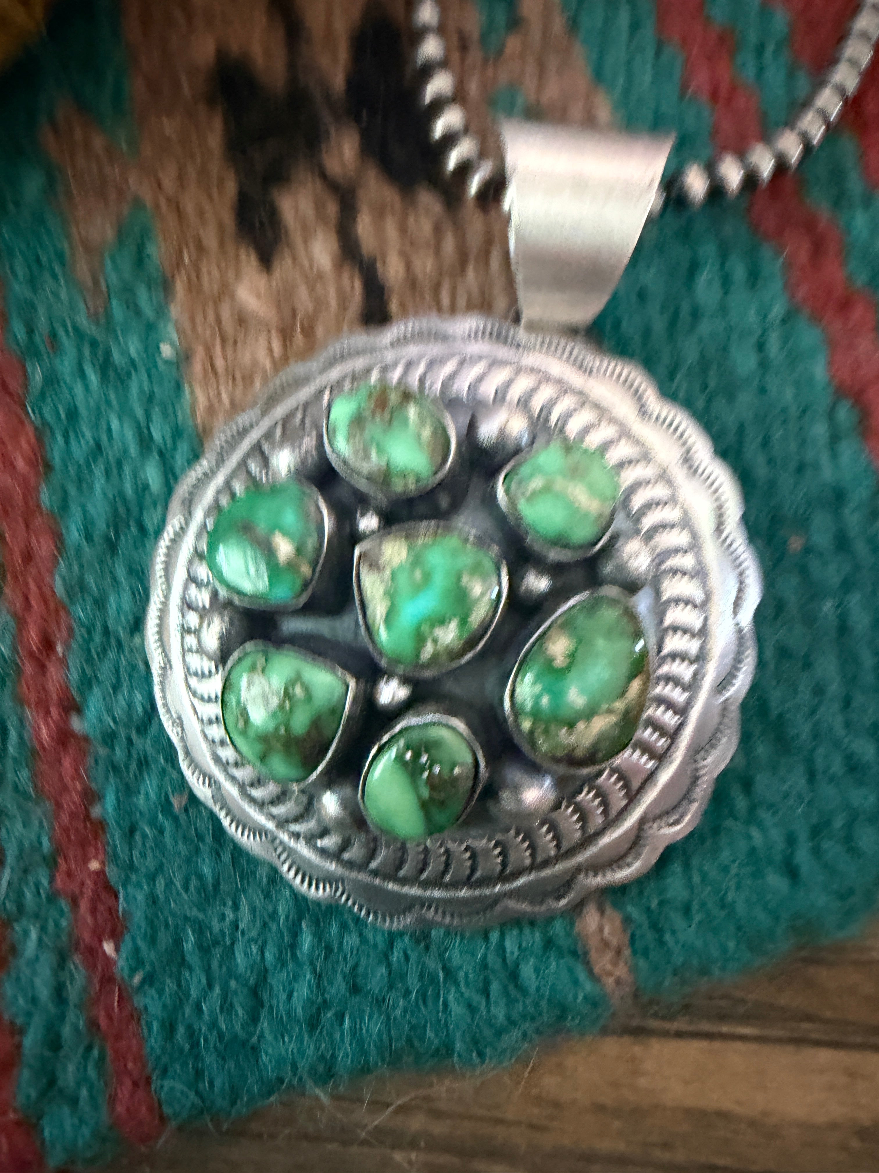 Handcrafted Sterling Silver & Sonoran Gold Turquoise Concho Pendant by Chimney Butte