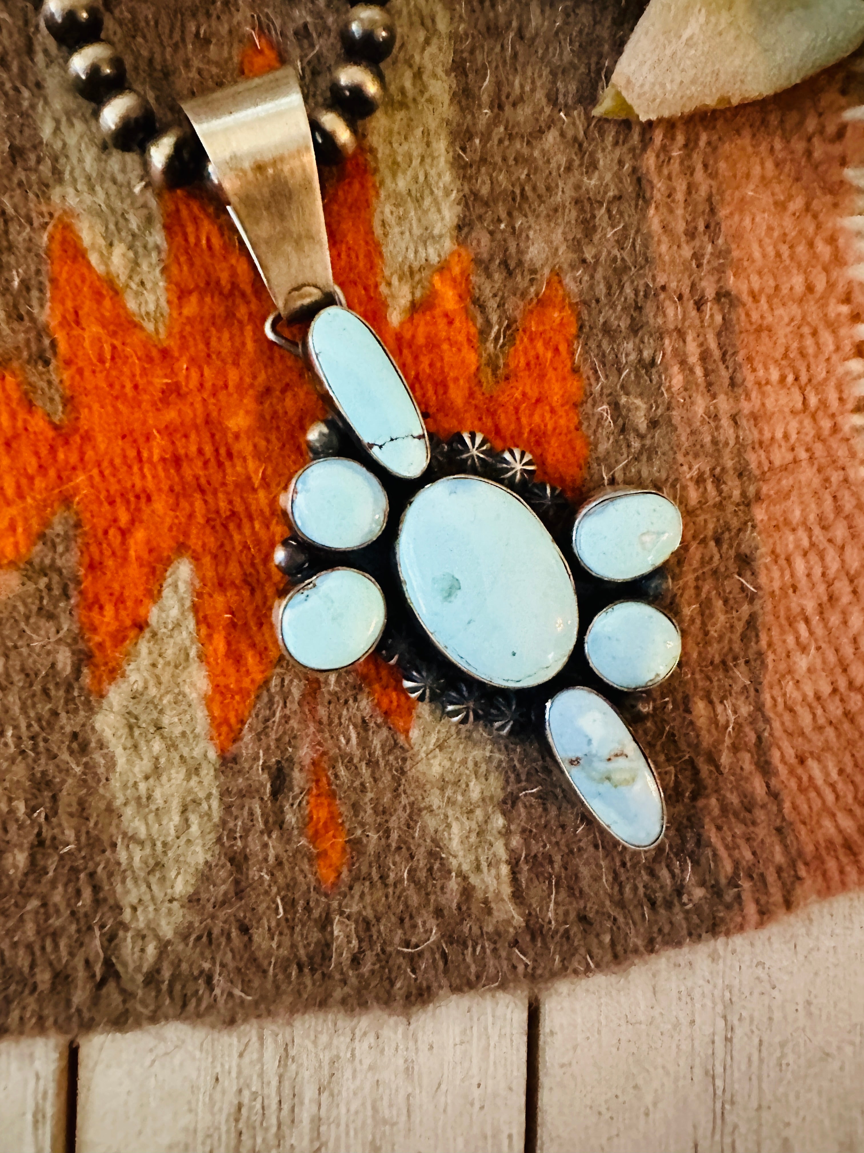 Navajo Golden Hills Turquoise & Sterling Silver Pendant by Paul Livingston