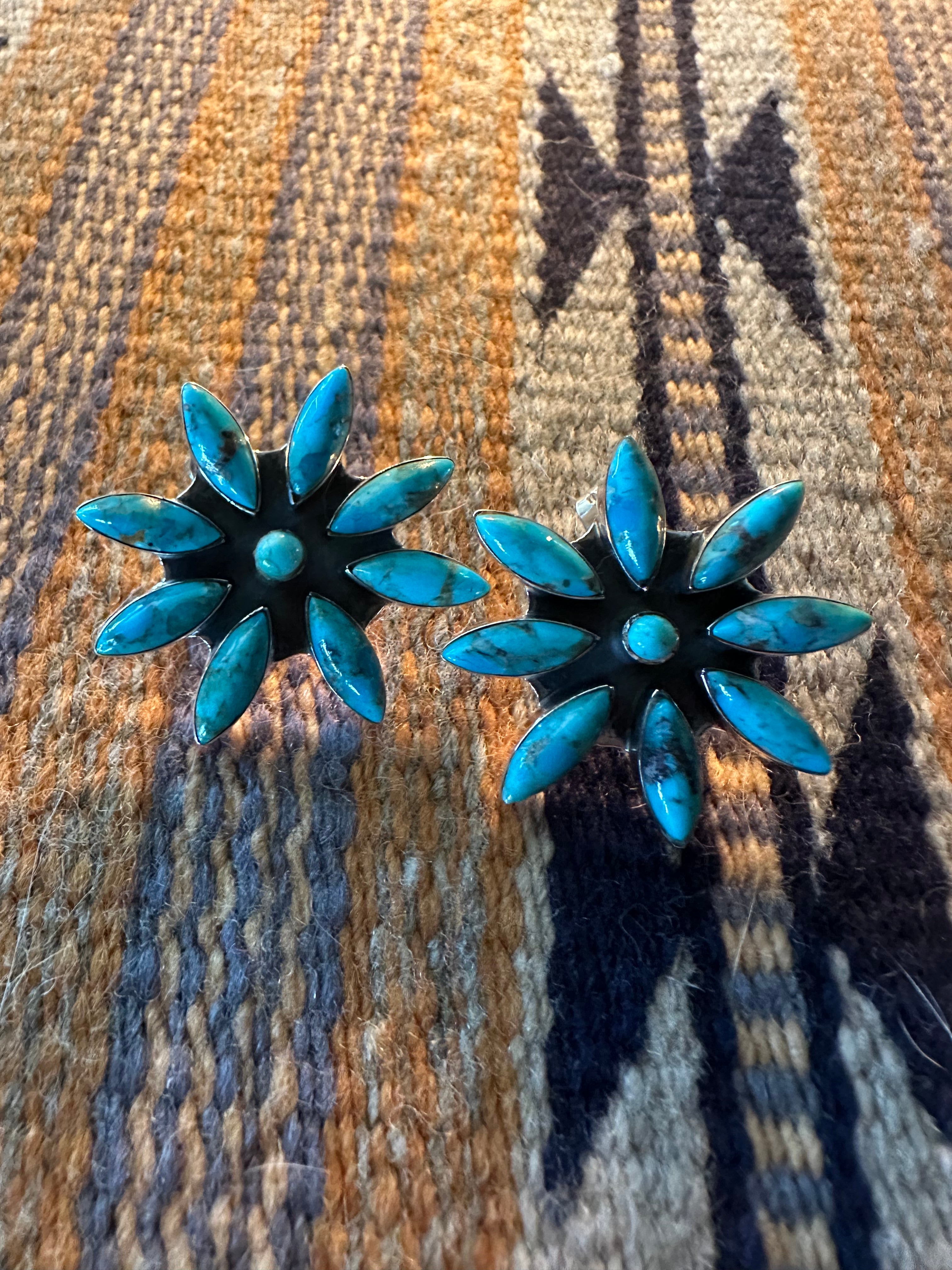 Handmade Sterling Silver and Turquoise Daisy Post Earrings