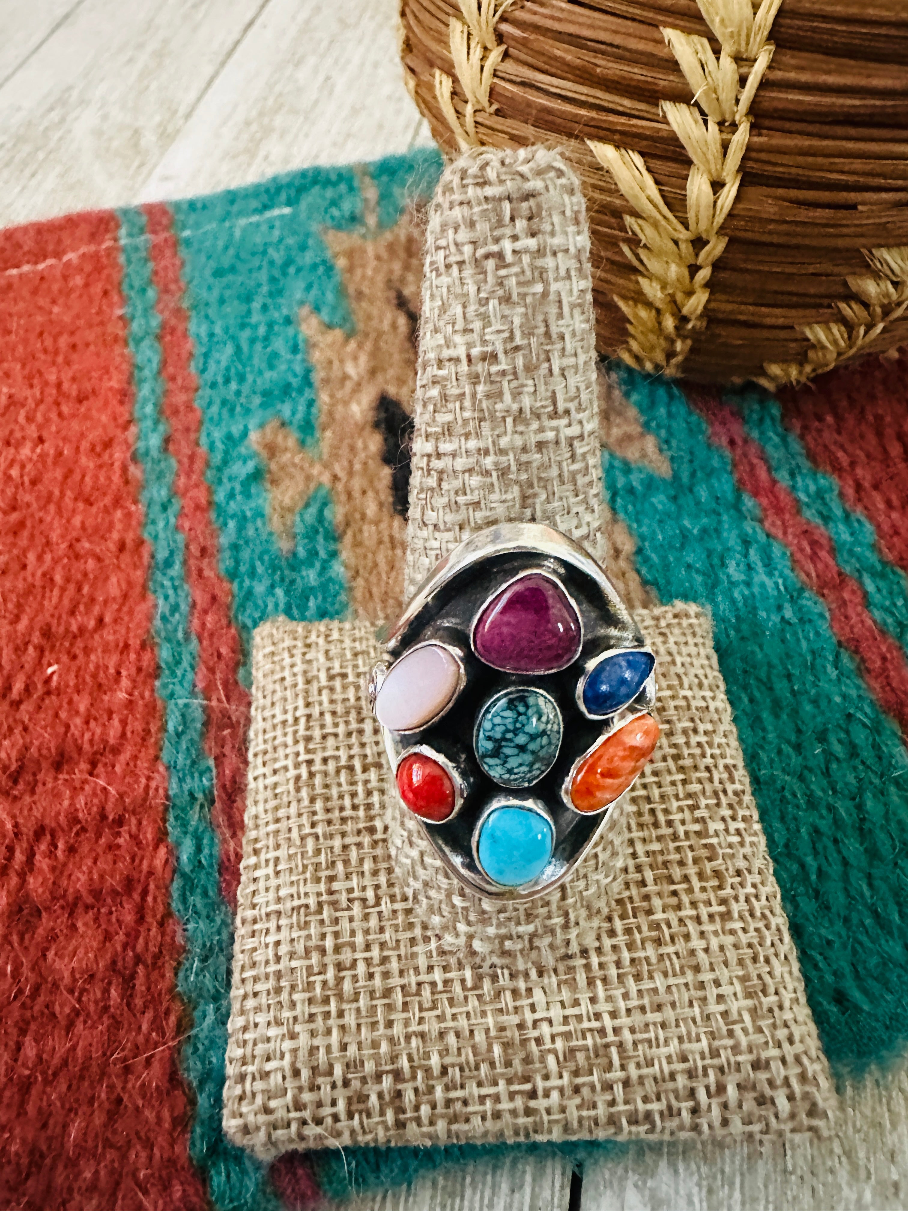 Handcrafted Sterling Silver & Multi Stone Cluster Ring Size 10 by Emer Thompson