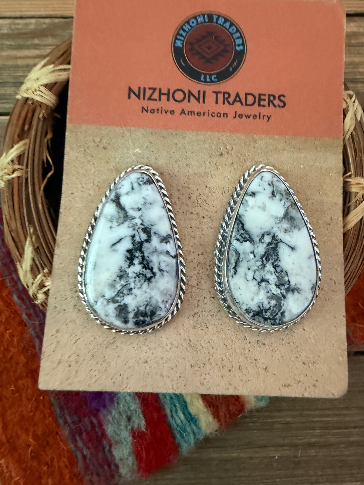 Handcrafted White Buffalo & Sterling Silver Post Earrings