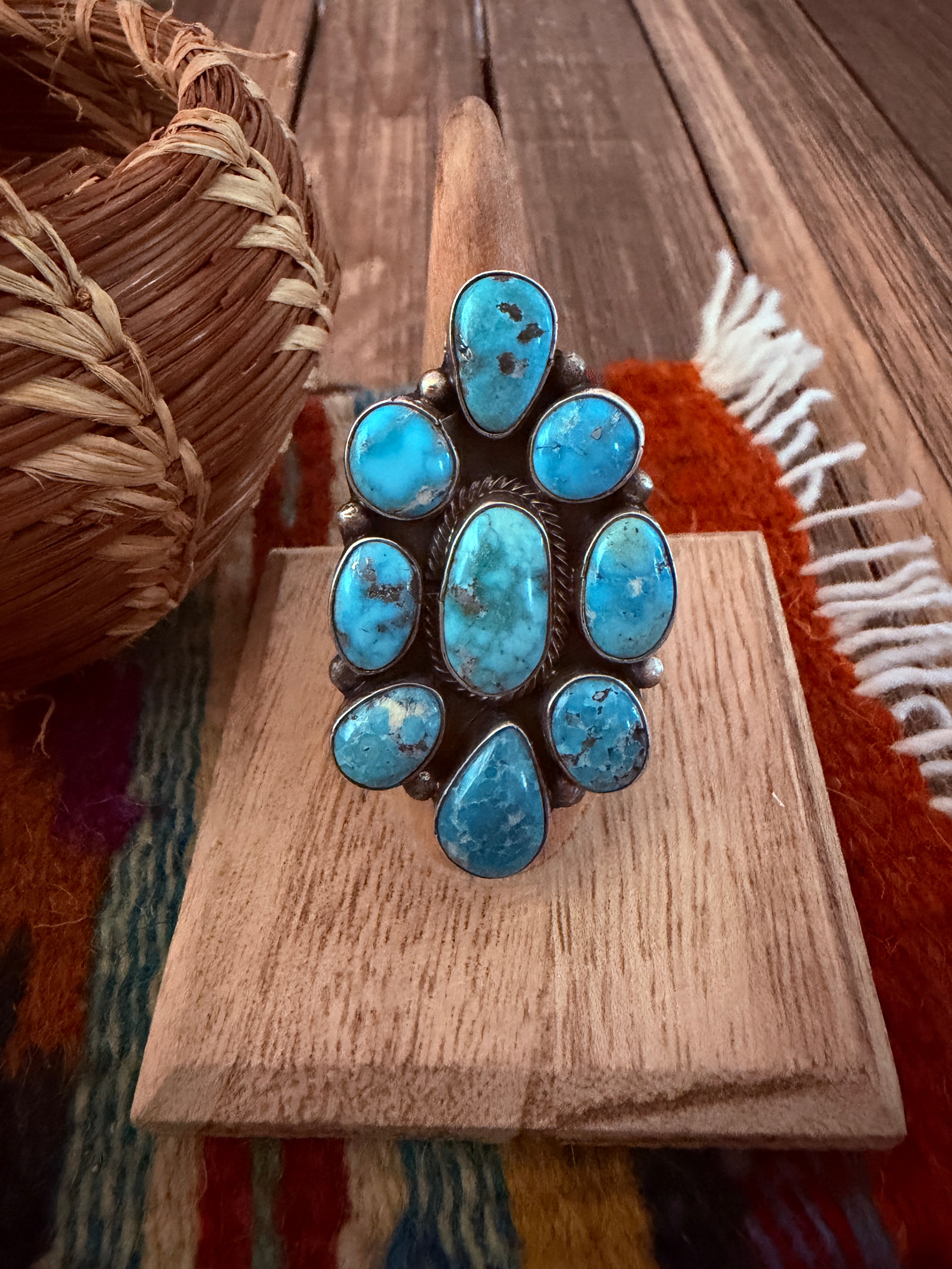 Handcrafted Turquoise & Sterling Silver Cluster Adjustable Ring Sheila Becenti