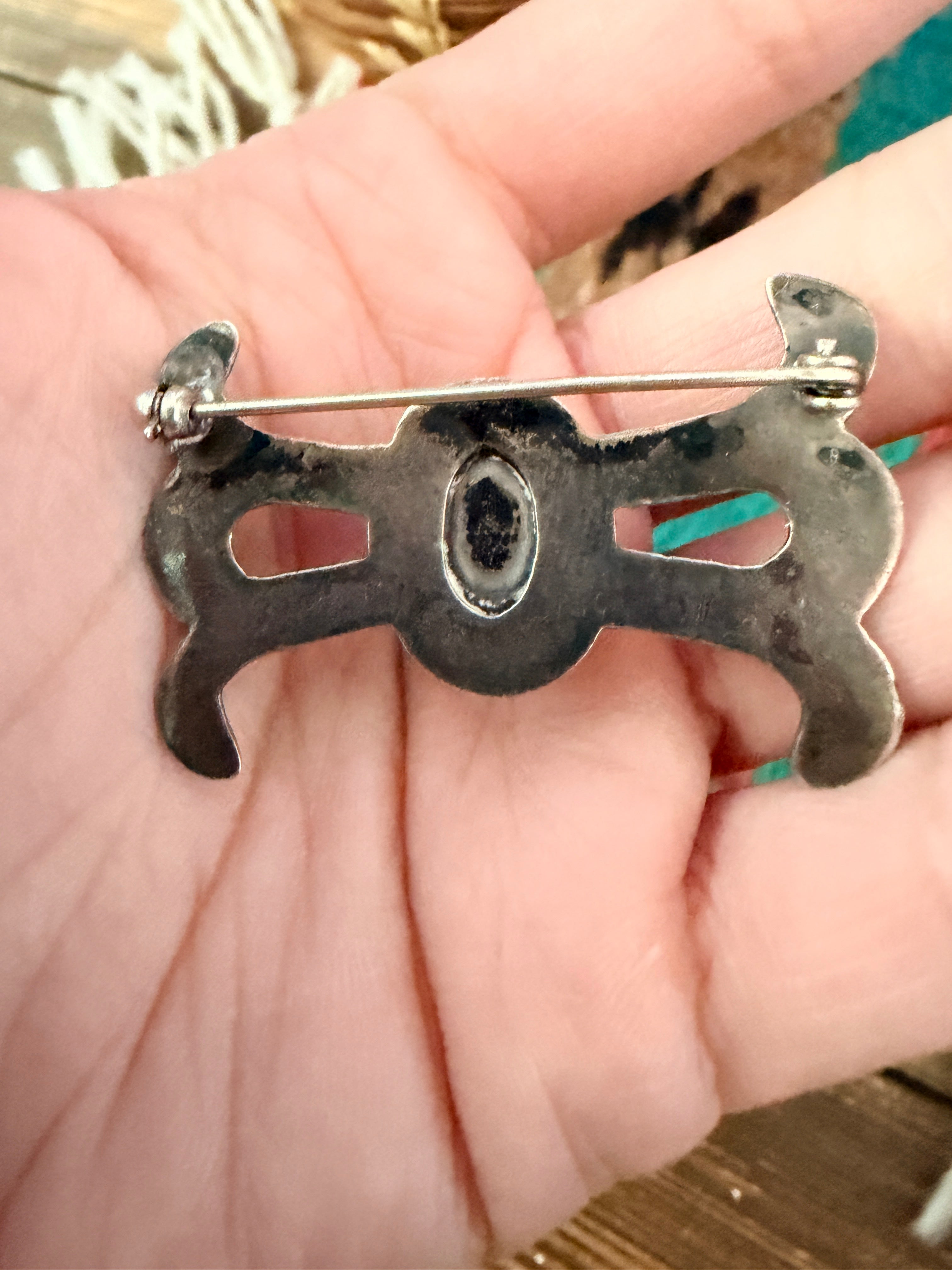Old Pawn Handcrafted Turquoise and Sterling Silver Brooch