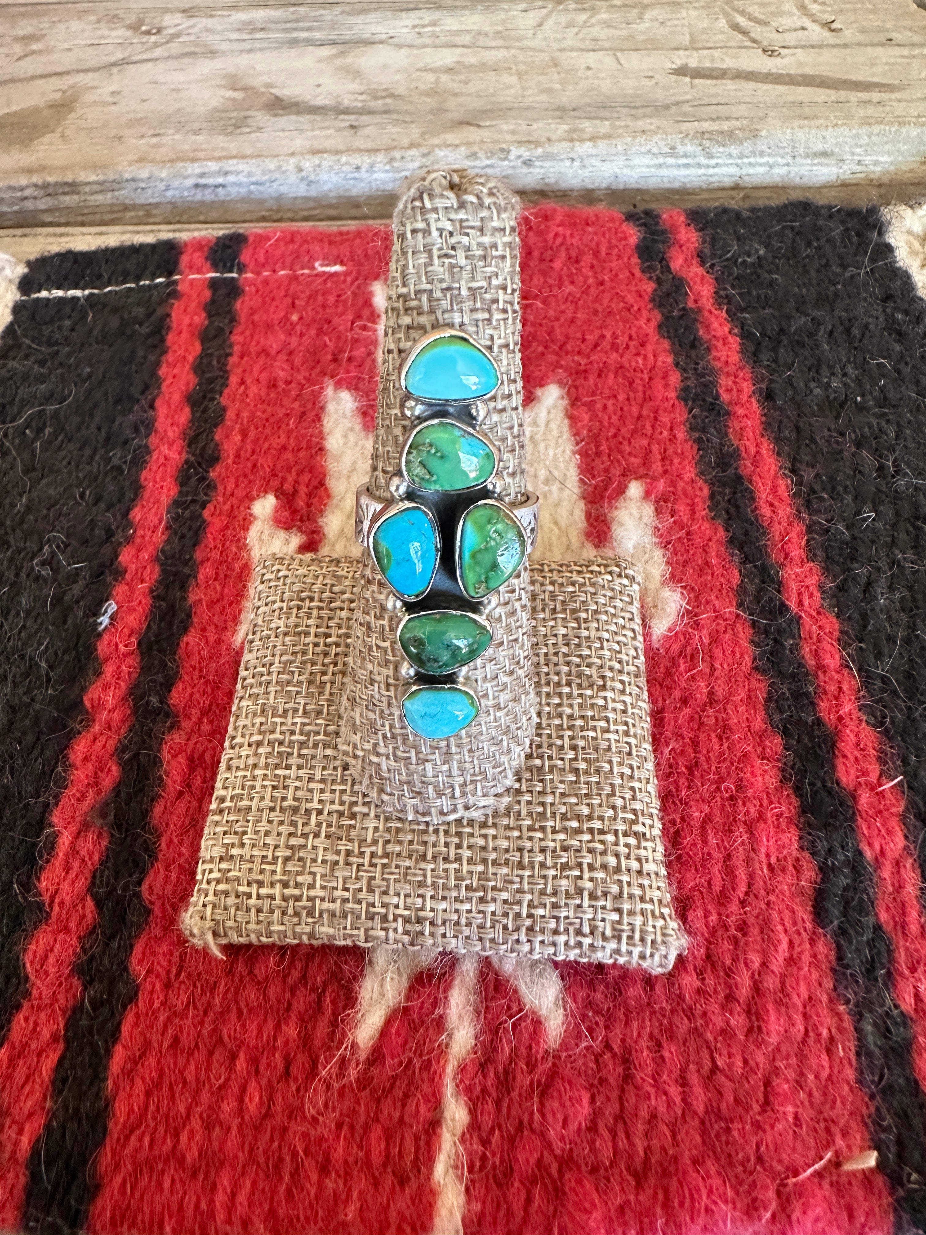 Beautiful Handmade Sonoran Mountain Turquoise And Sterling Silver Adjustable Cluster Ring