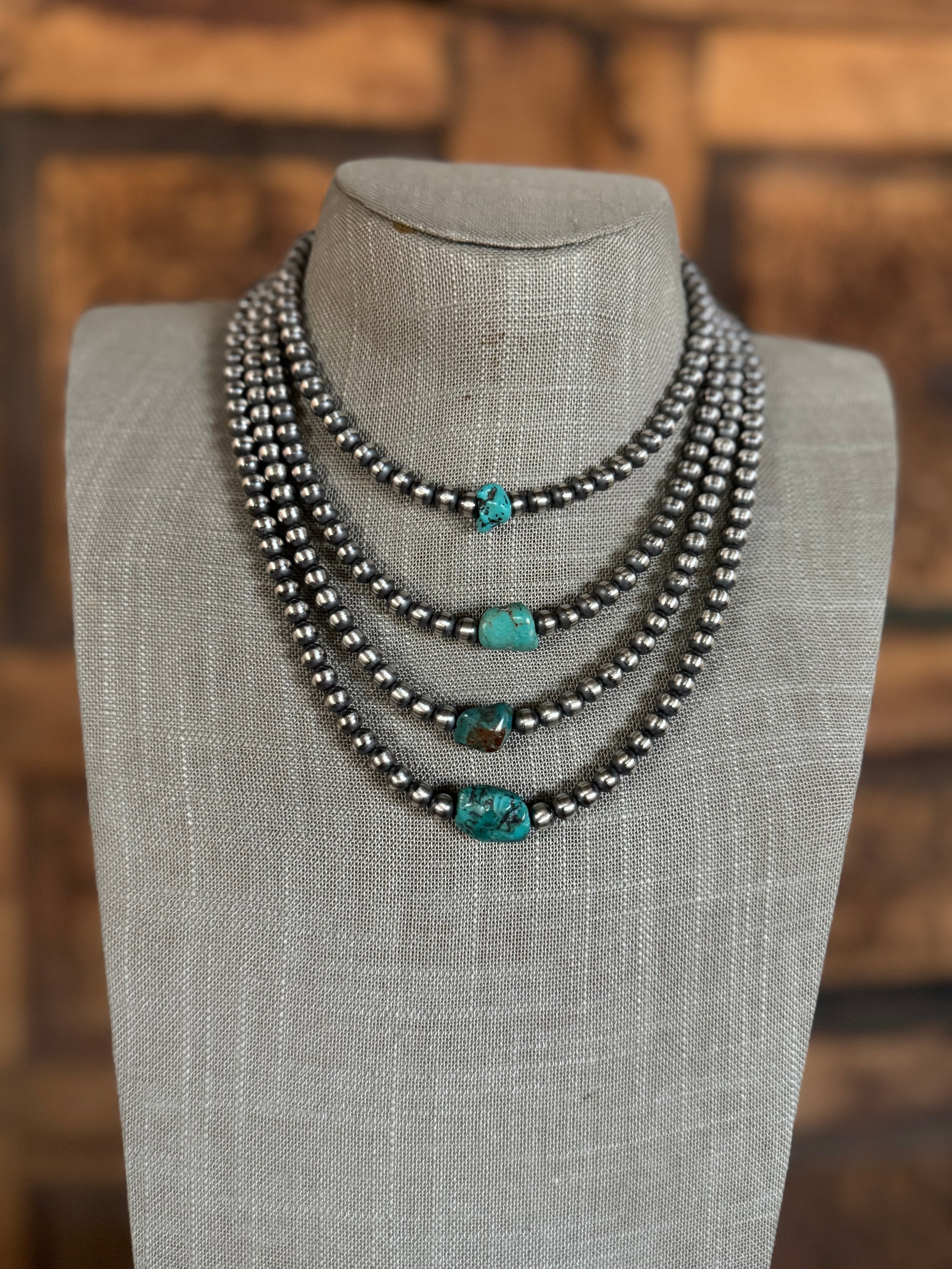 Handcrafted Kingman Turquoise & Sterling Silver 6mm Beaded Necklace Leslies Fav 🩷