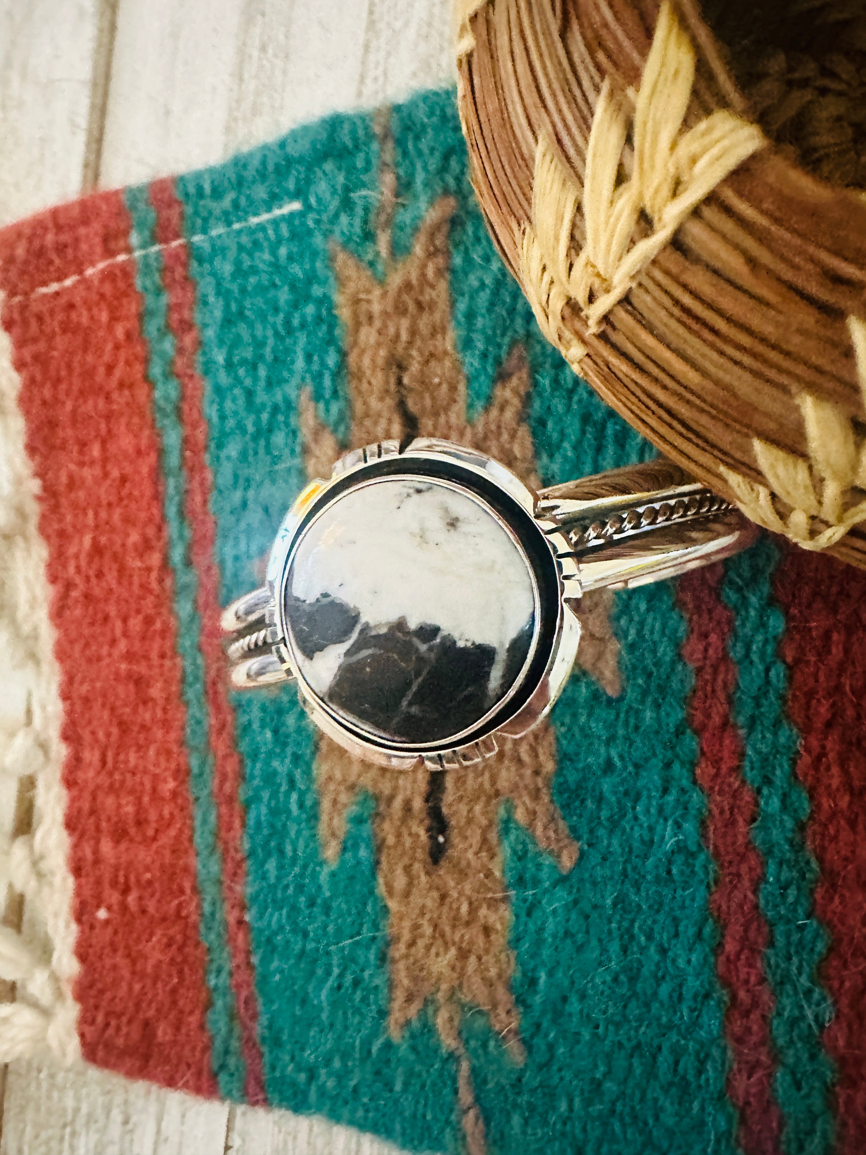 Navajo White Buffalo & Sterling Silver Cuff Bracelet