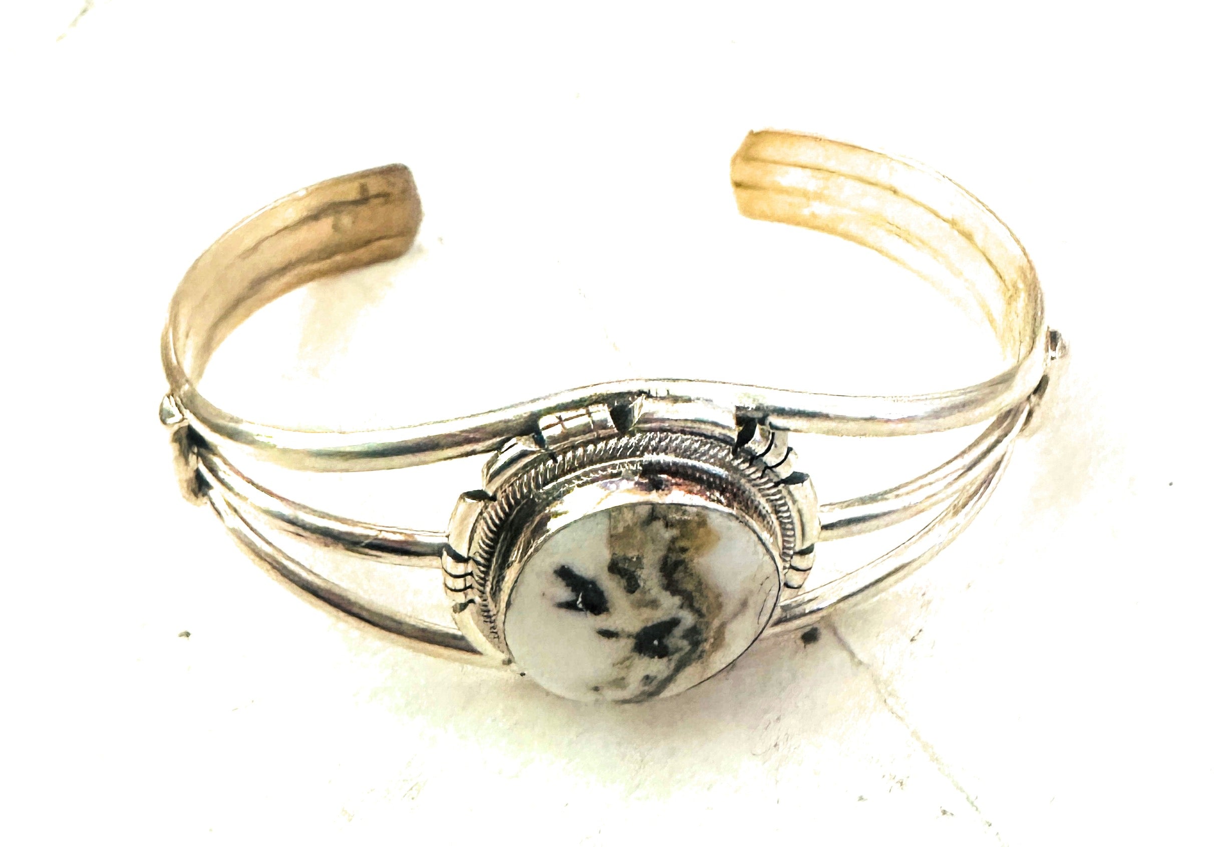 Navajo White Buffalo & Sterling Silver Cuff Bracelet