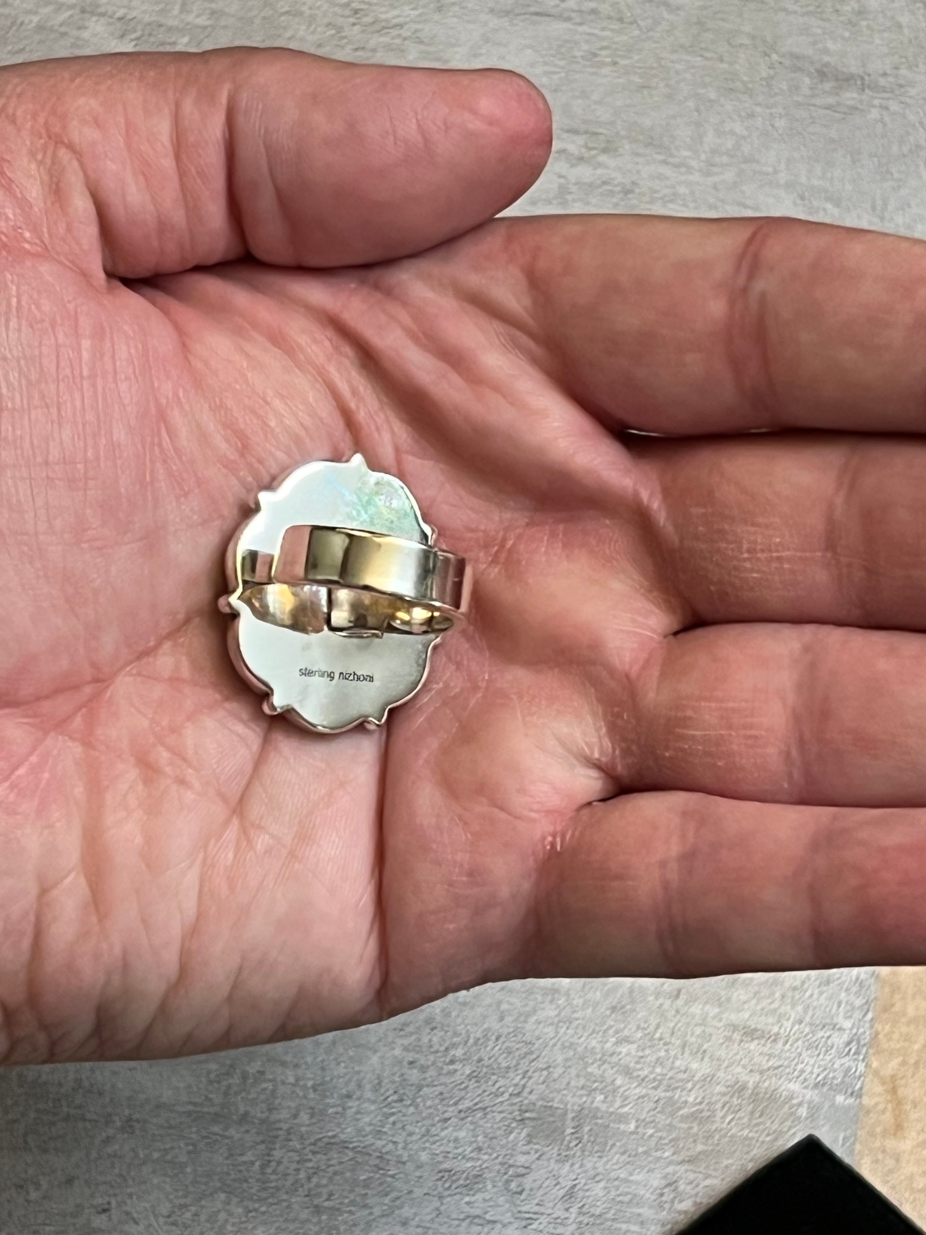 Handmade Sterling Silver Pink Conch, Purple Dream Mojave, Turquoise Cluster Adjustable Ring