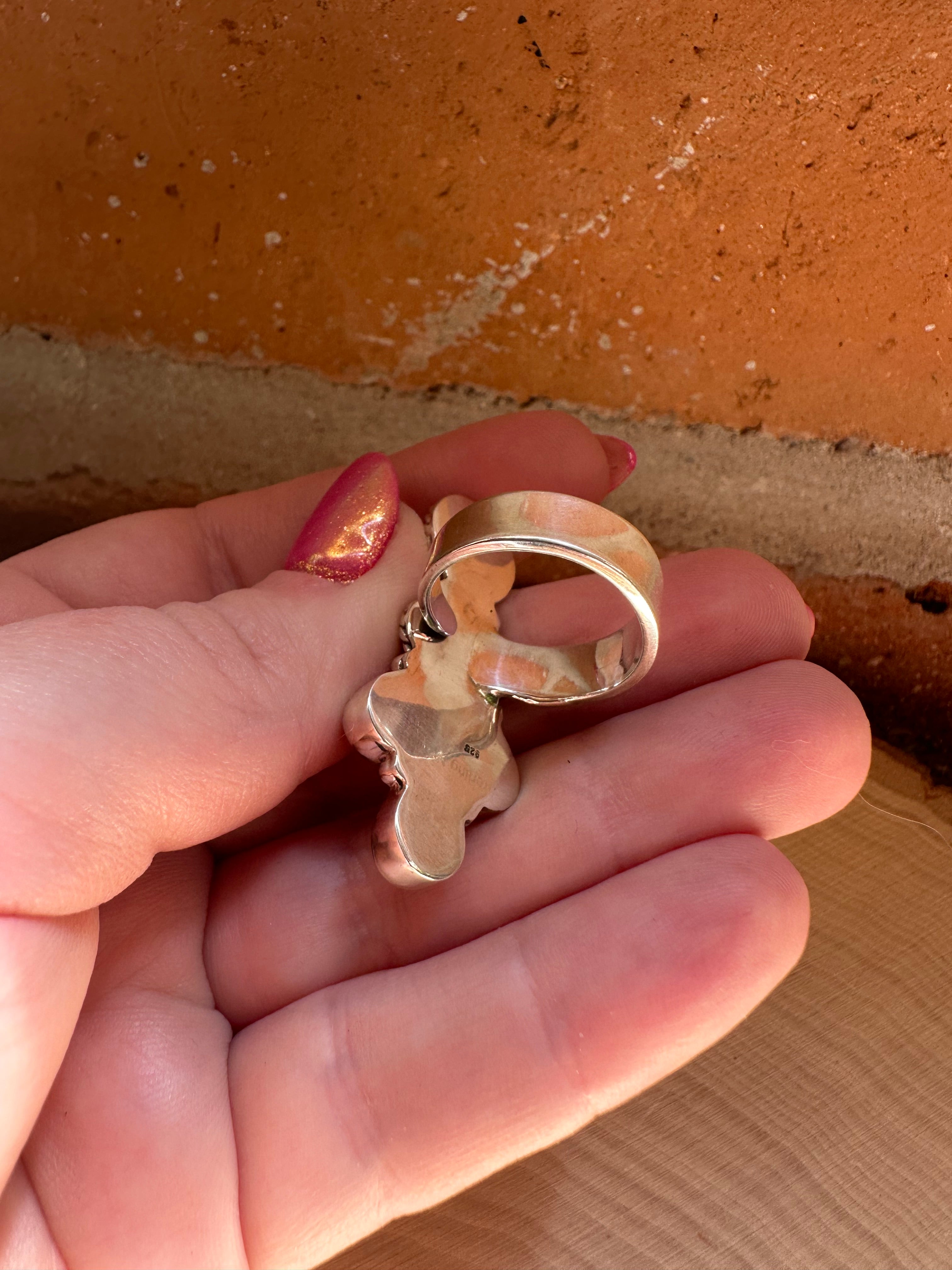 Handmade Rhodonite, Lapis. Mother of Pearl & Sterling Silver Adjustable Ring Signed Nizhoni