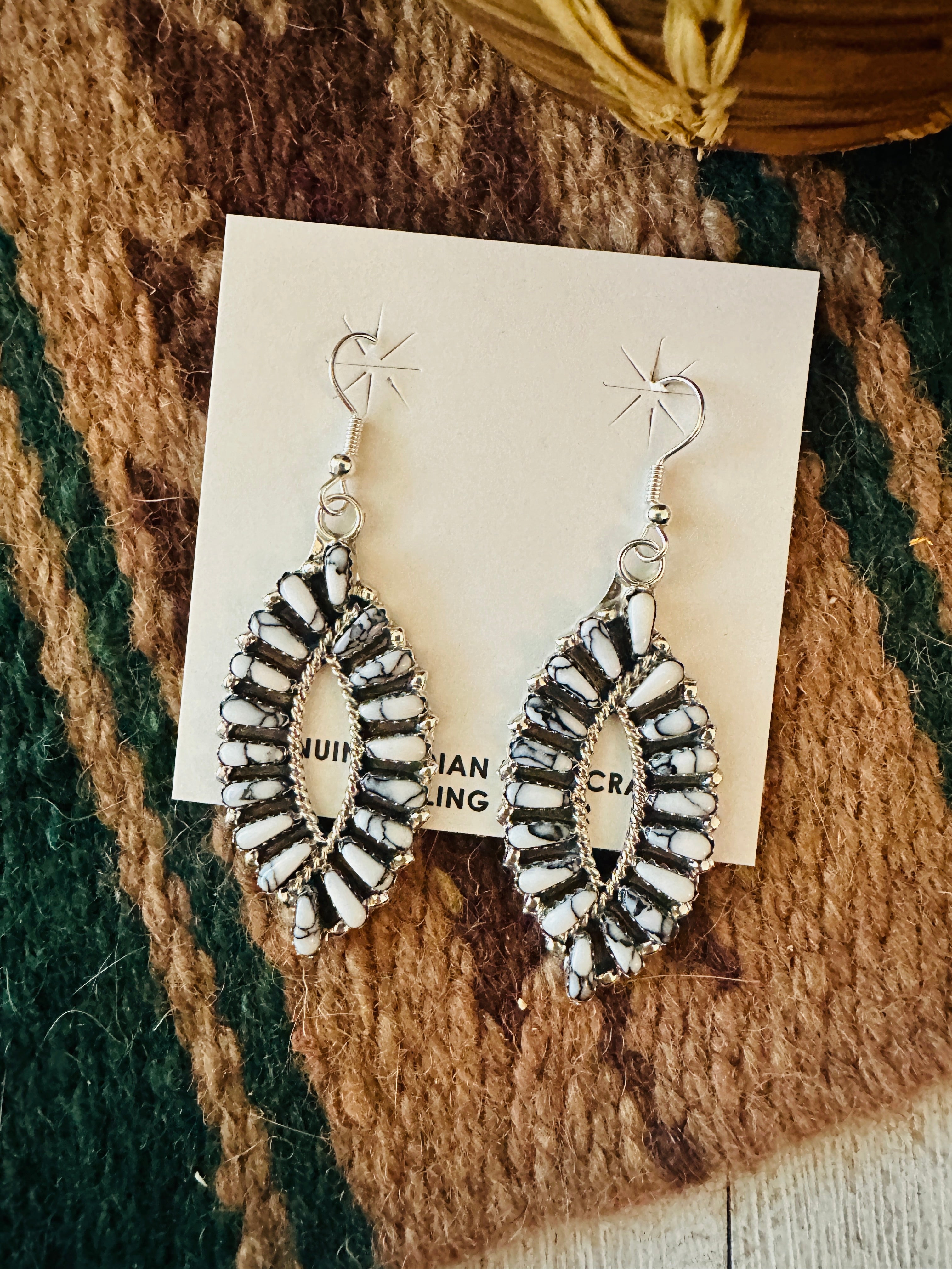 Handcrafted White Buffalo and Sterling Silver Cluster Dangle Earrings