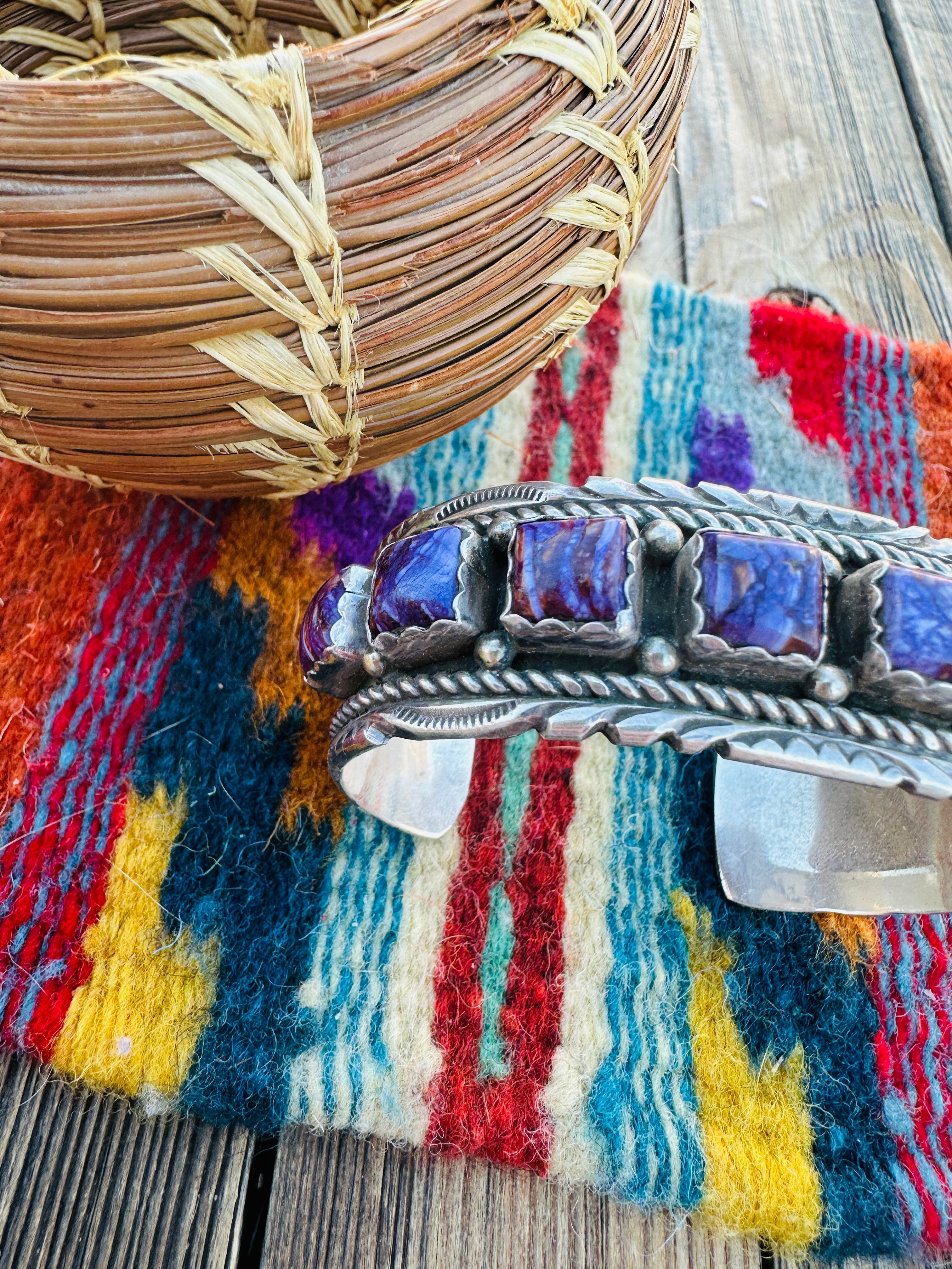 Handcrafted Old Pawn Charoite & Sterling Silver Cuff Bracelet