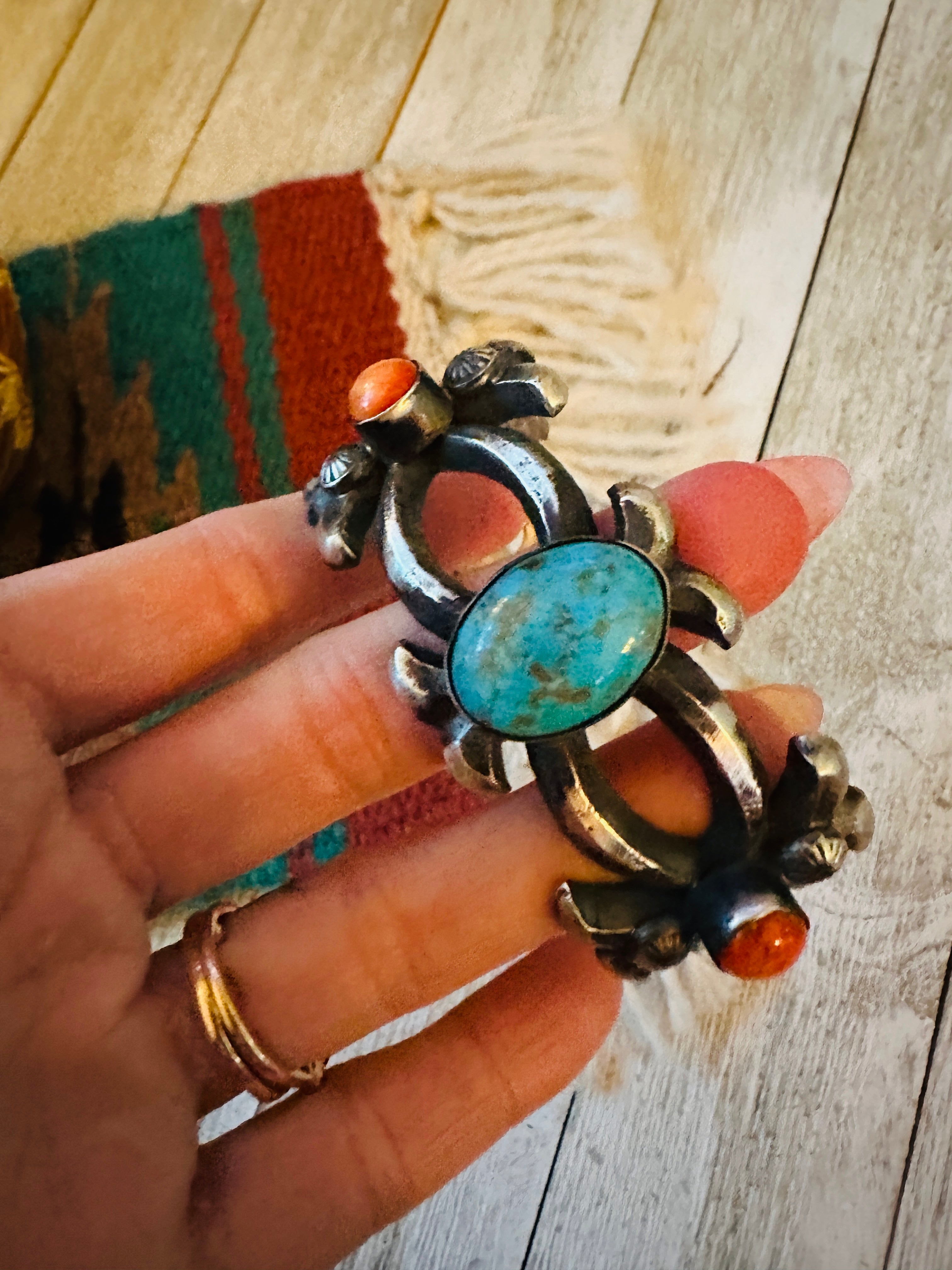 Handcrafted Turquoise, Spiny & Sterling Silver Cuff Bracelet by Chimney Butte