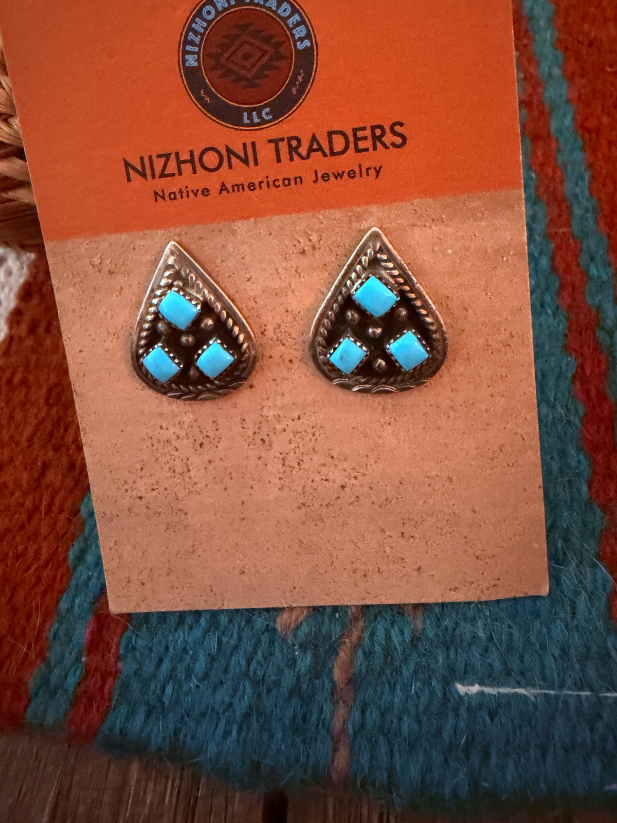 Old Pawn Handcrafted Sterling Silver & Turquoise Post Earrings