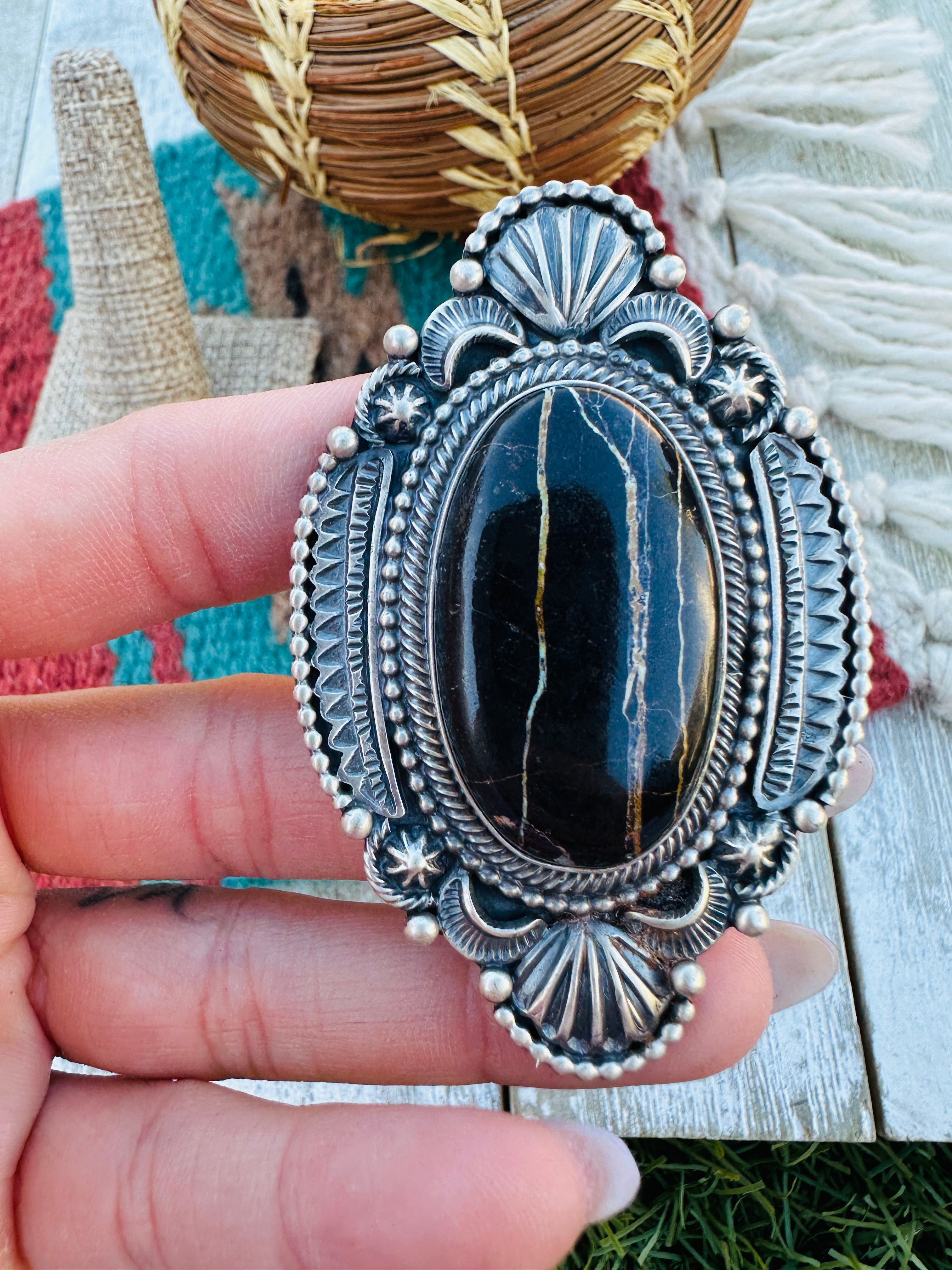 Hand Crafted Blackjack Turquoise & Sterling Silver Ring Size 6