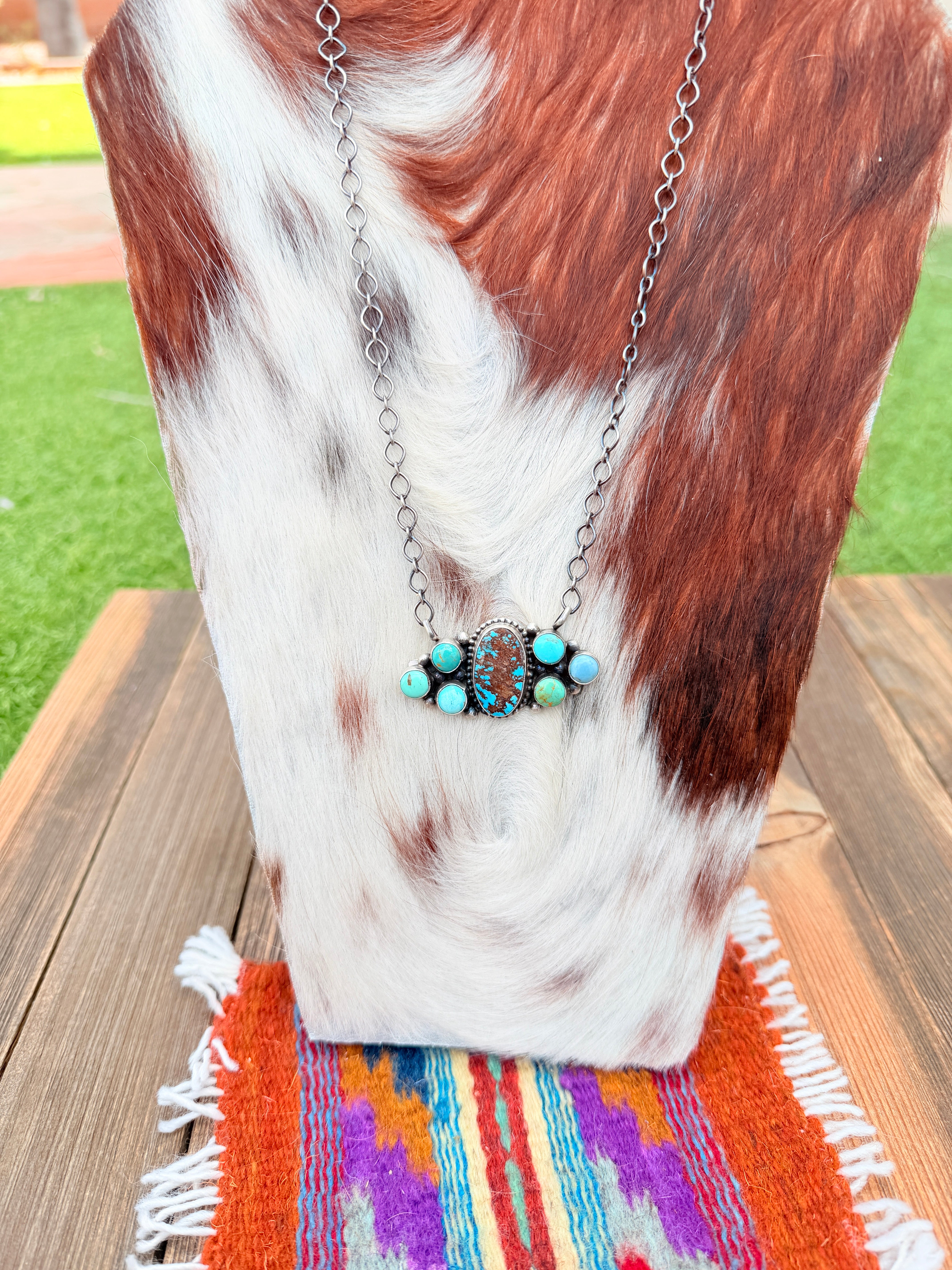 Handcrafted Turquoise & Sterling Silver Cluster Necklace by Travis Jim