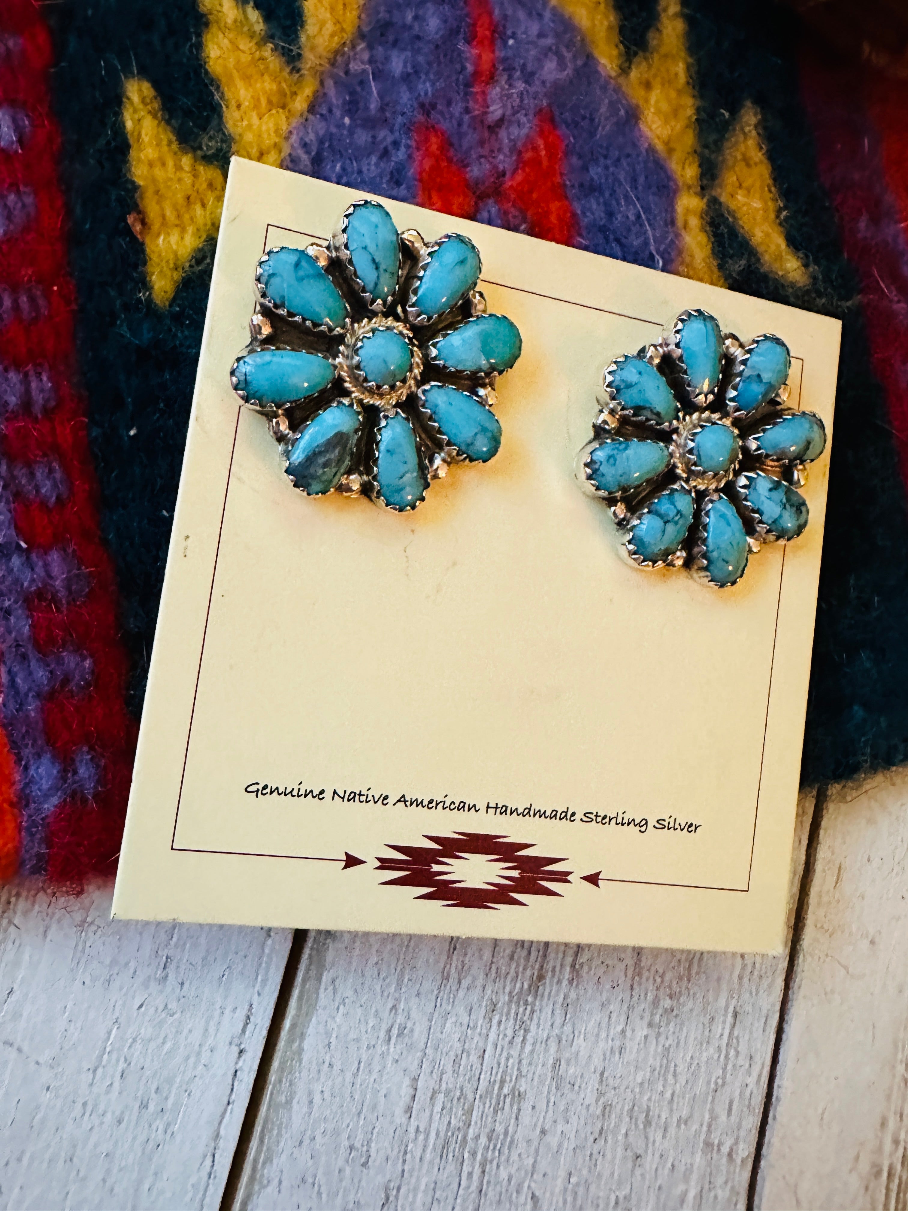 Navajo Sterling Silver & Turquoise Cluster Stud Earrings