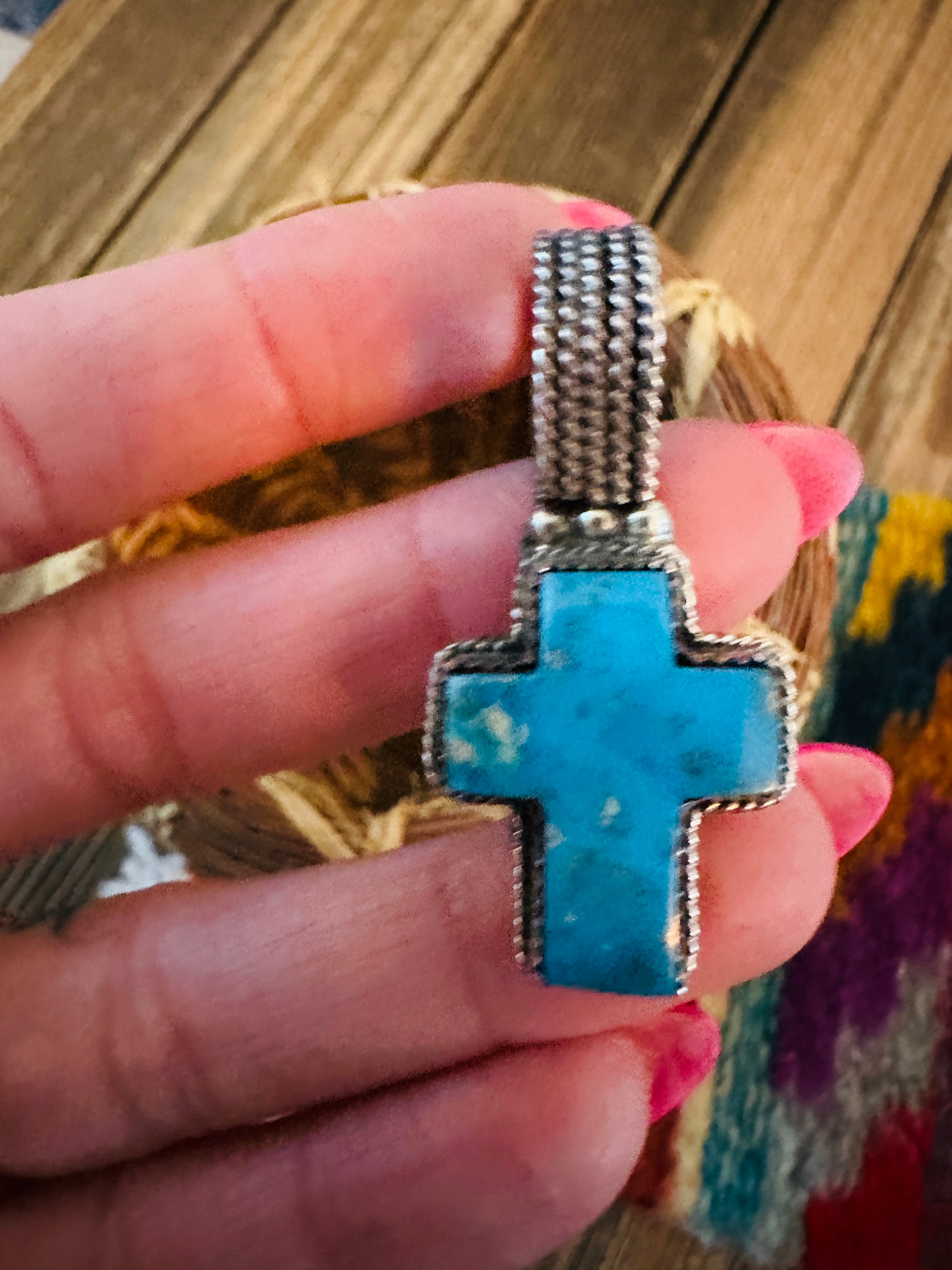 Handcrafted Sterling Silver & Turquoise Cross Pendant by Lawrence Archuleta