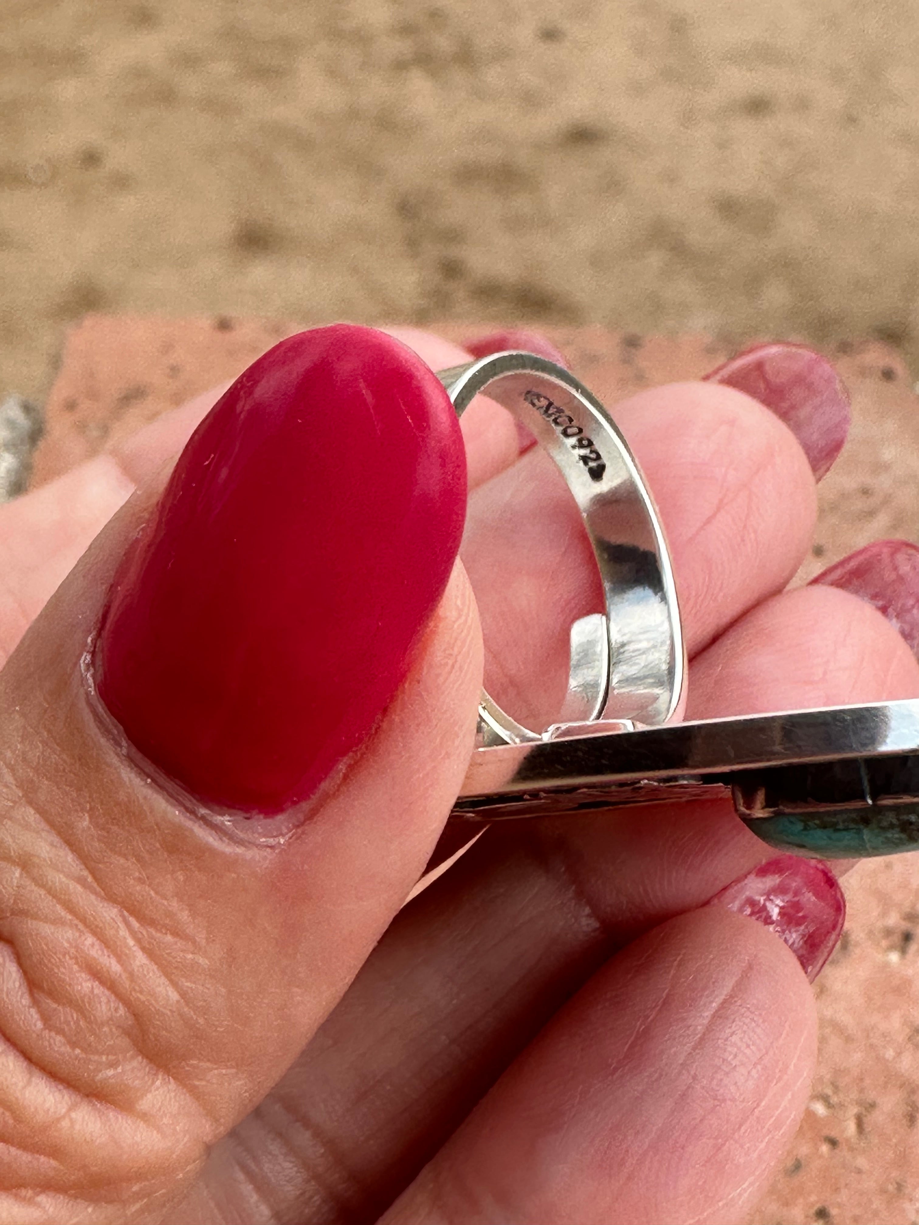 Handmade Kingman Turquoise And Sterling Silver Adjustable Cactus Ring