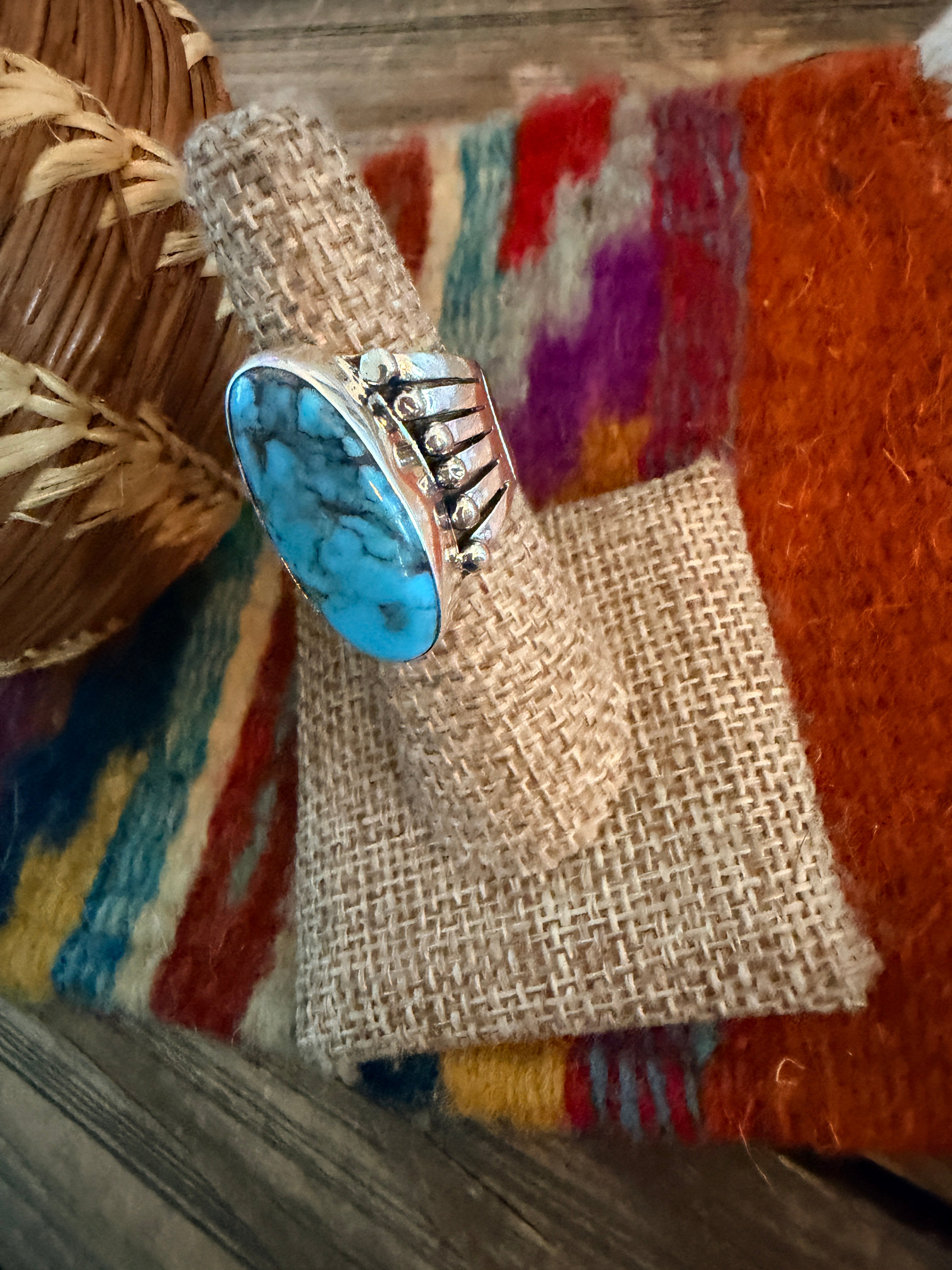 Handcrafted Turquoise & Sterling Silver Ring Size 6.75