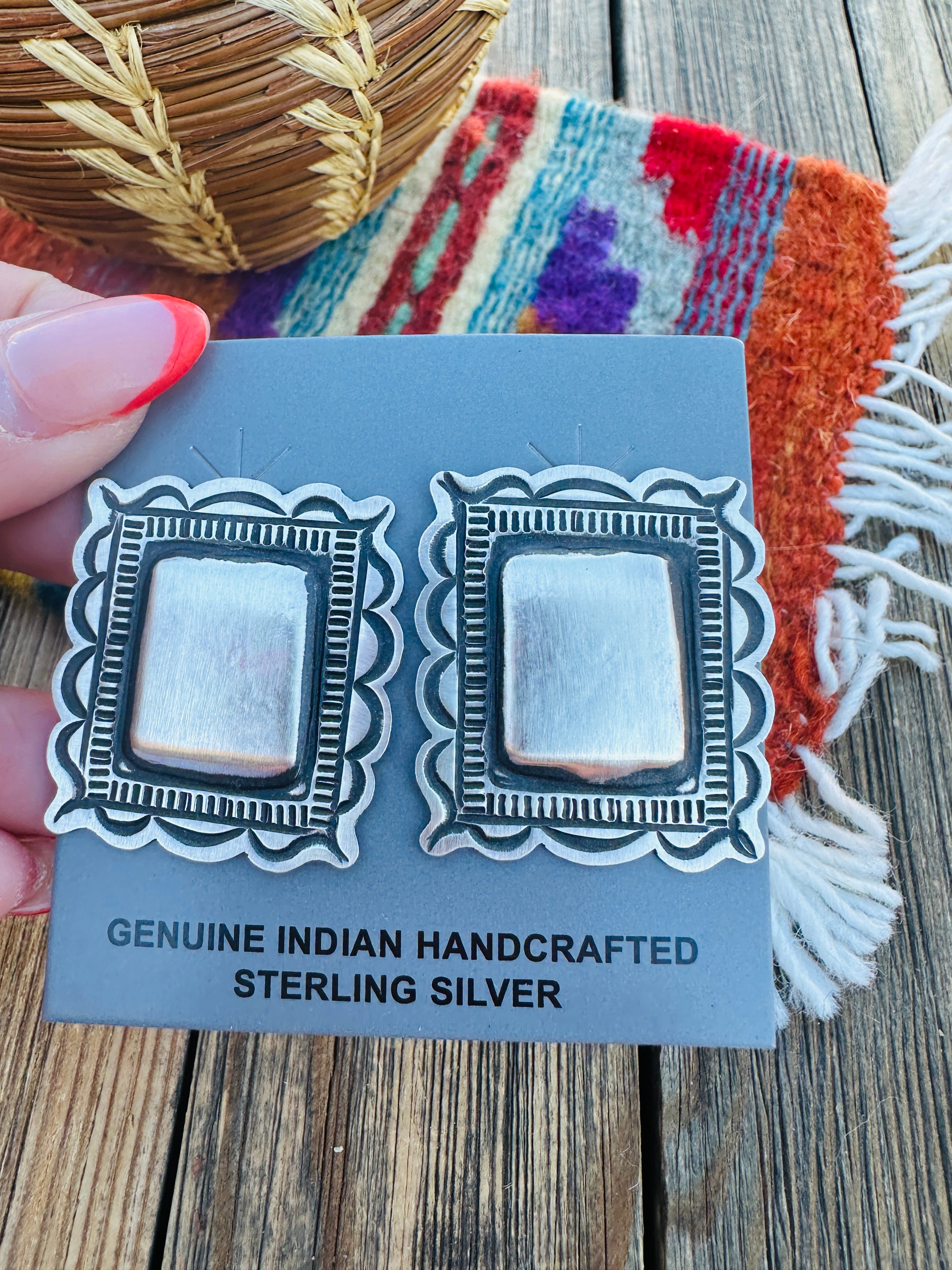 Handcrafted Sterling Silver Concho Post Earrings by Leander Tahe