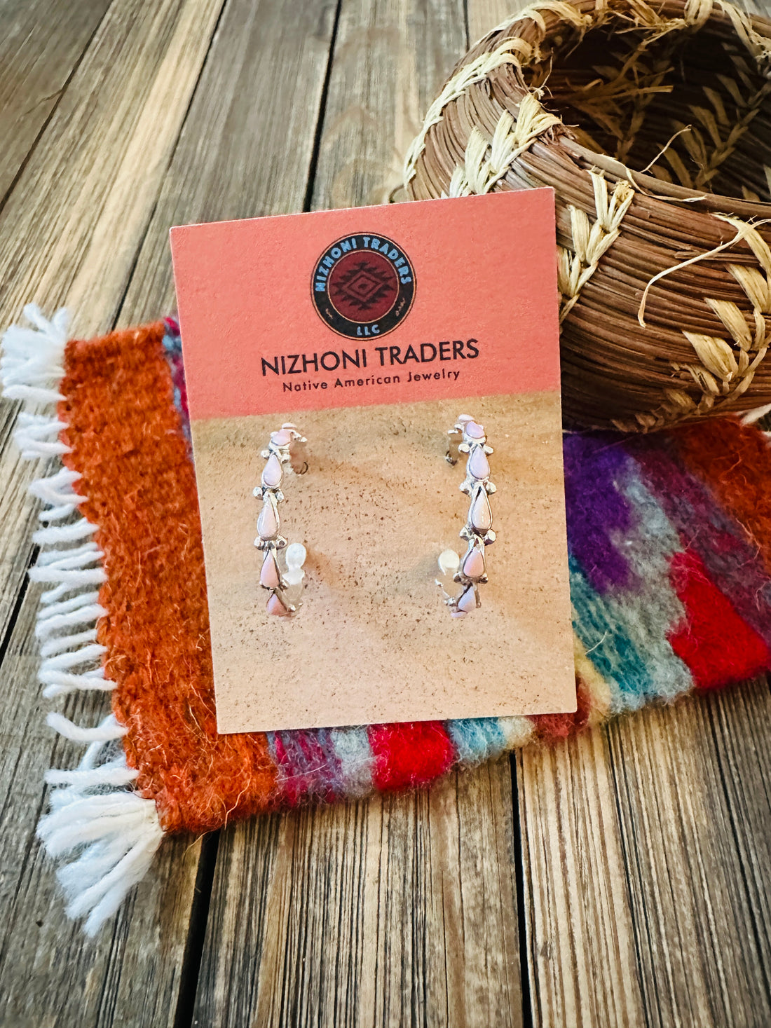 Handcrafted Queen Pink Conch & Sterling Silver Hoop Earrings