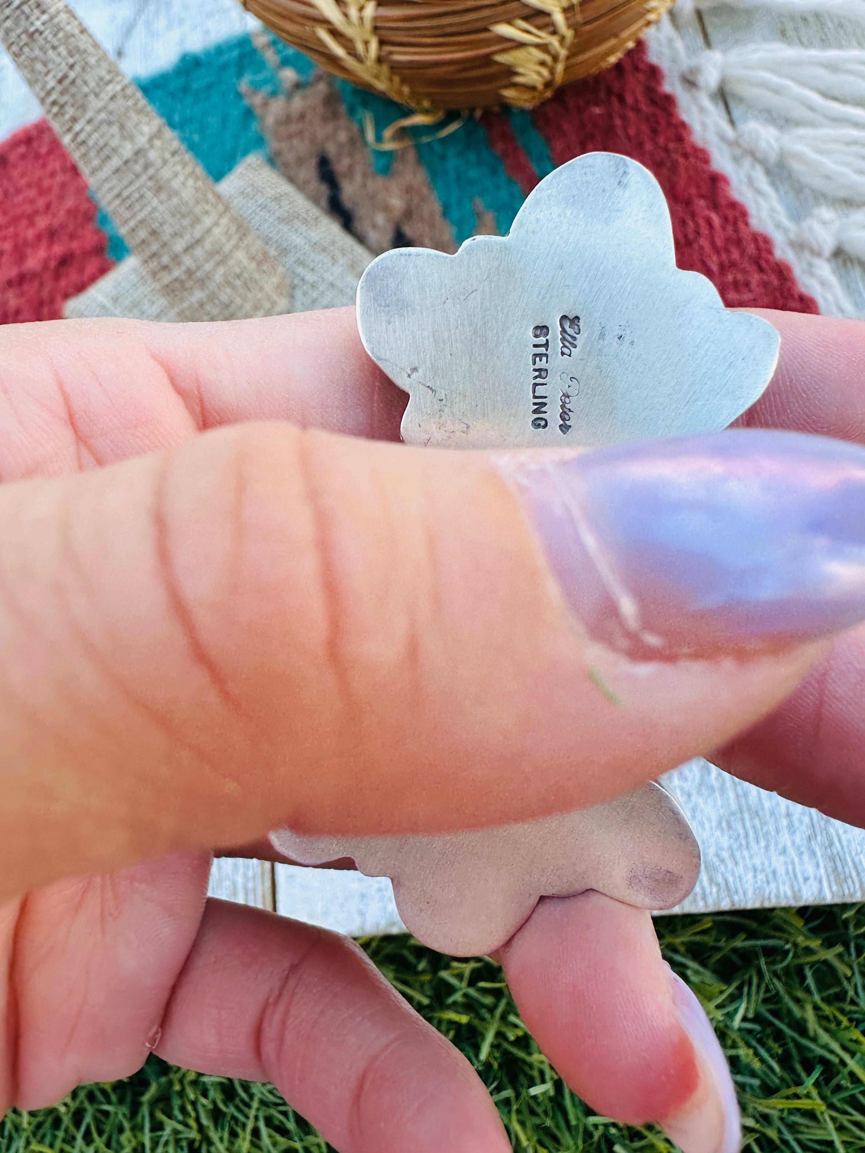 Hand Crafted Turquoise & Sterling Silver Ring Size 8.5 by Ella Peter